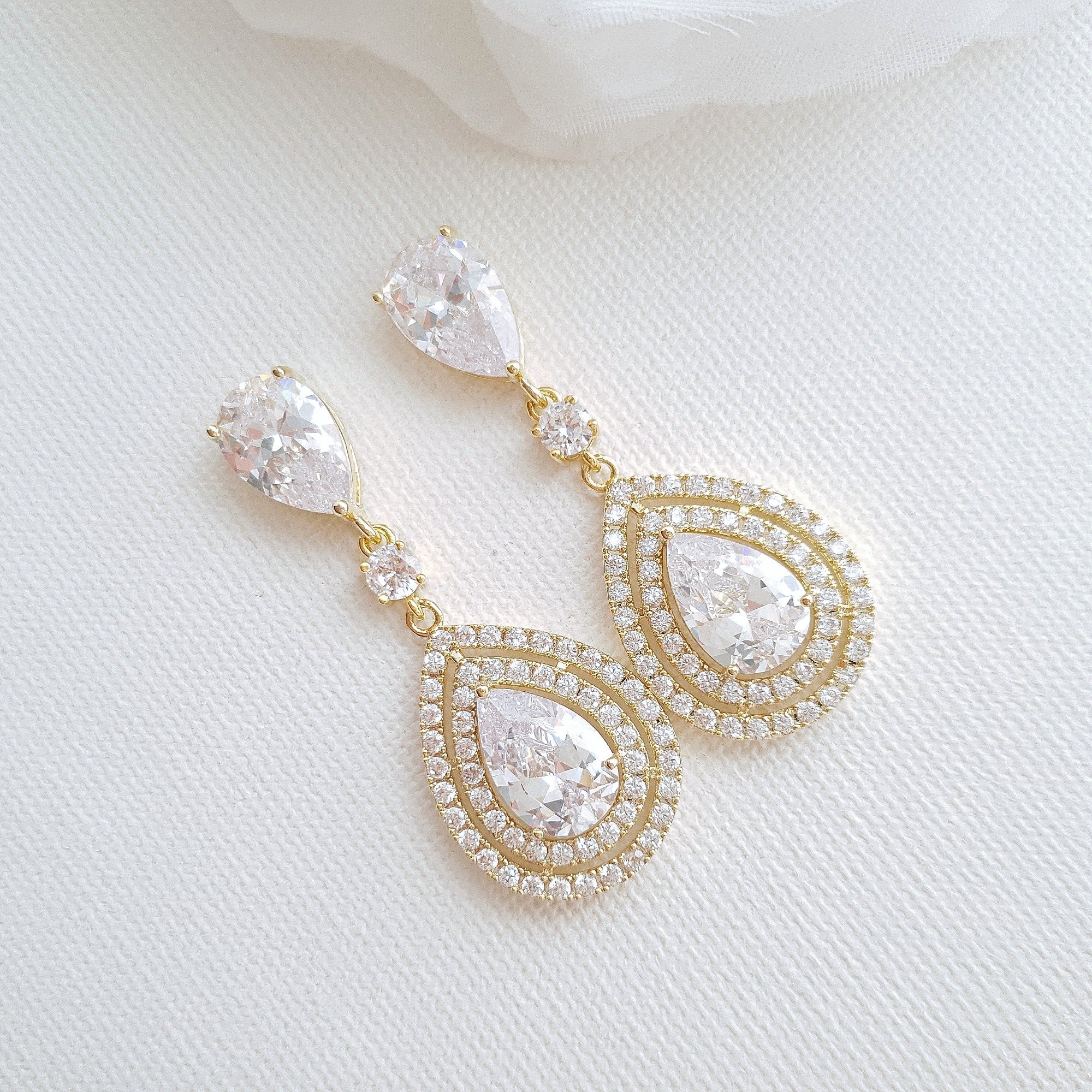 Rose Gold Wedding Earrings With Teardrops- Joni