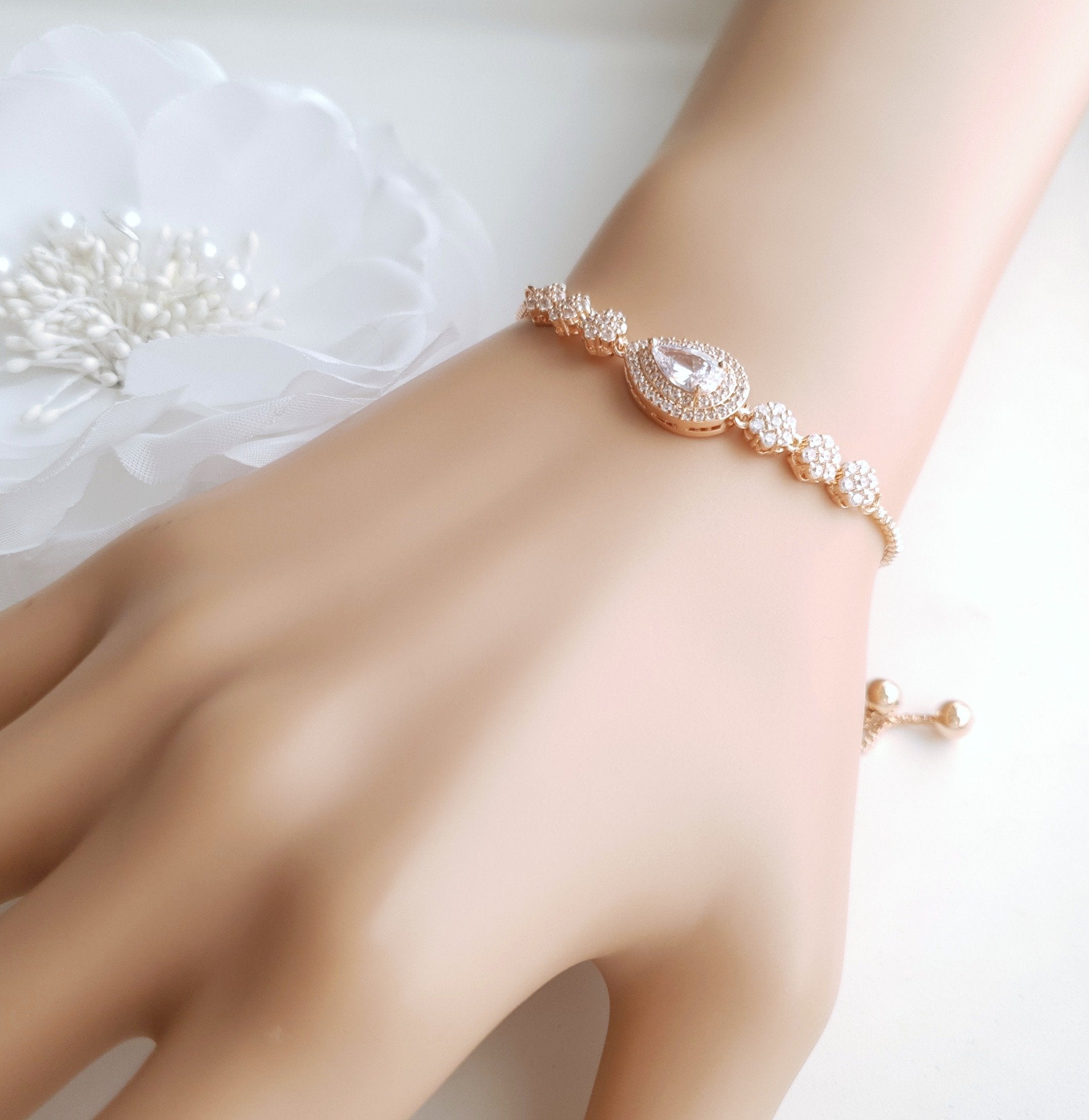 Gold Slider Clasp Wedding Bracelet- Joni