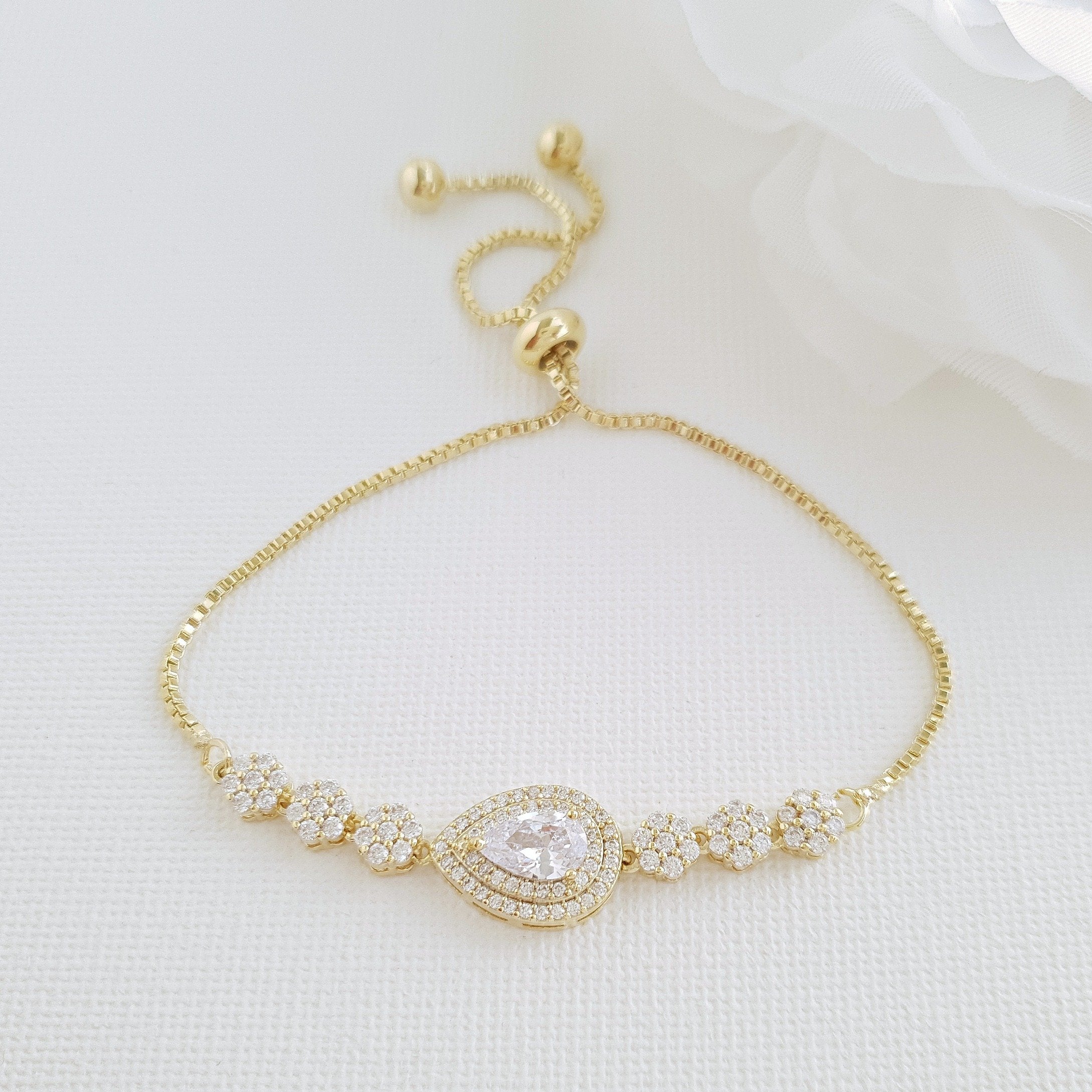 Gold Slider Clasp Wedding Bracelet- Joni