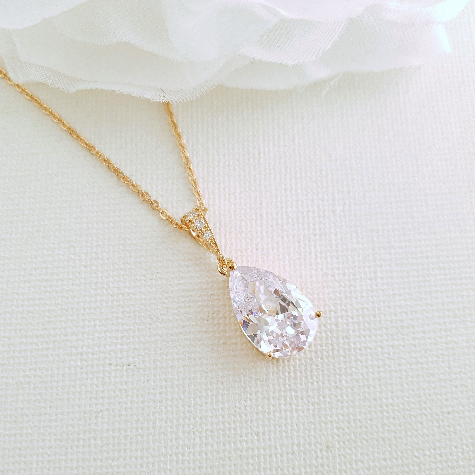 Clear Cubic Zirconia Teardrop Necklace-Clara