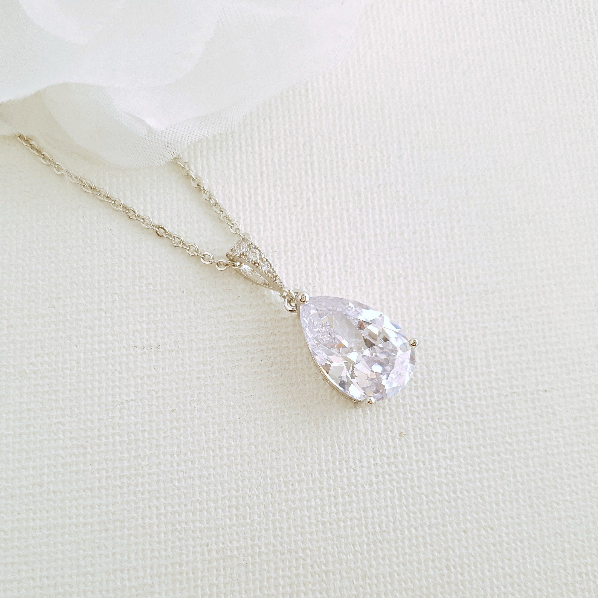 Clear Cubic Zirconia Teardrop Necklace-Clara