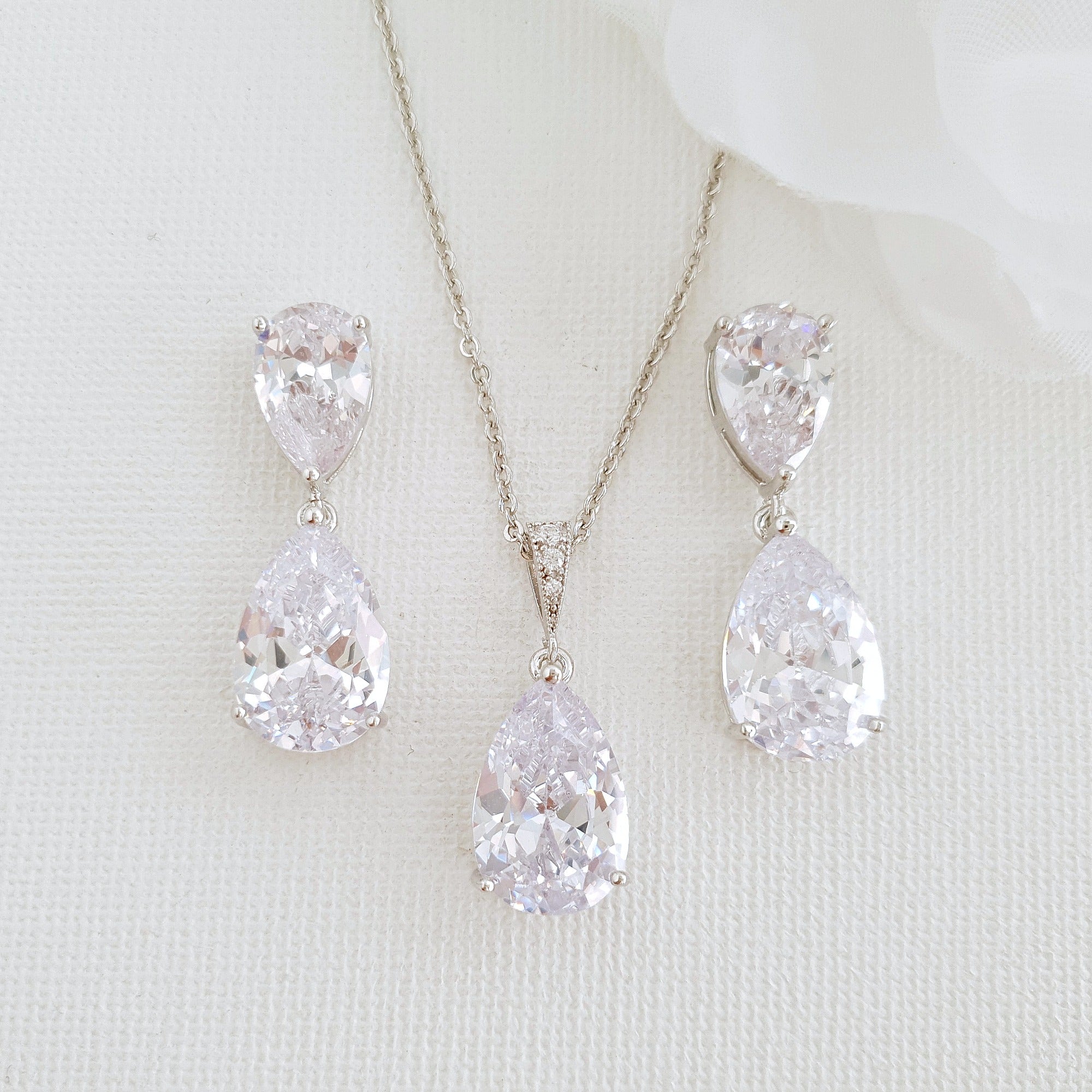 Clear Cubic Zirconia Earrings and Necklace Set in Rose Gold-Clara