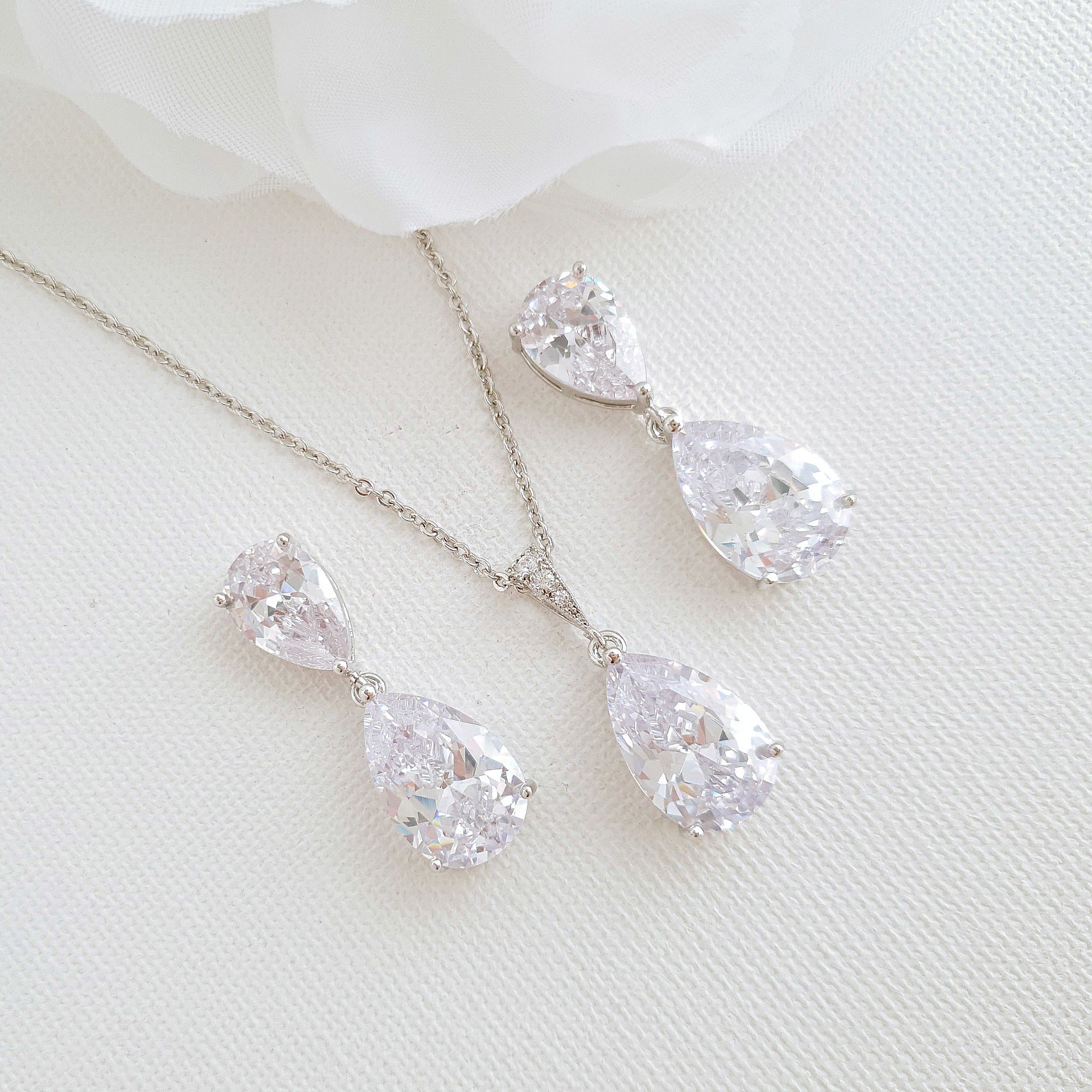 Clear Cubic Zirconia Earrings and Necklace Set in Rose Gold-Clara