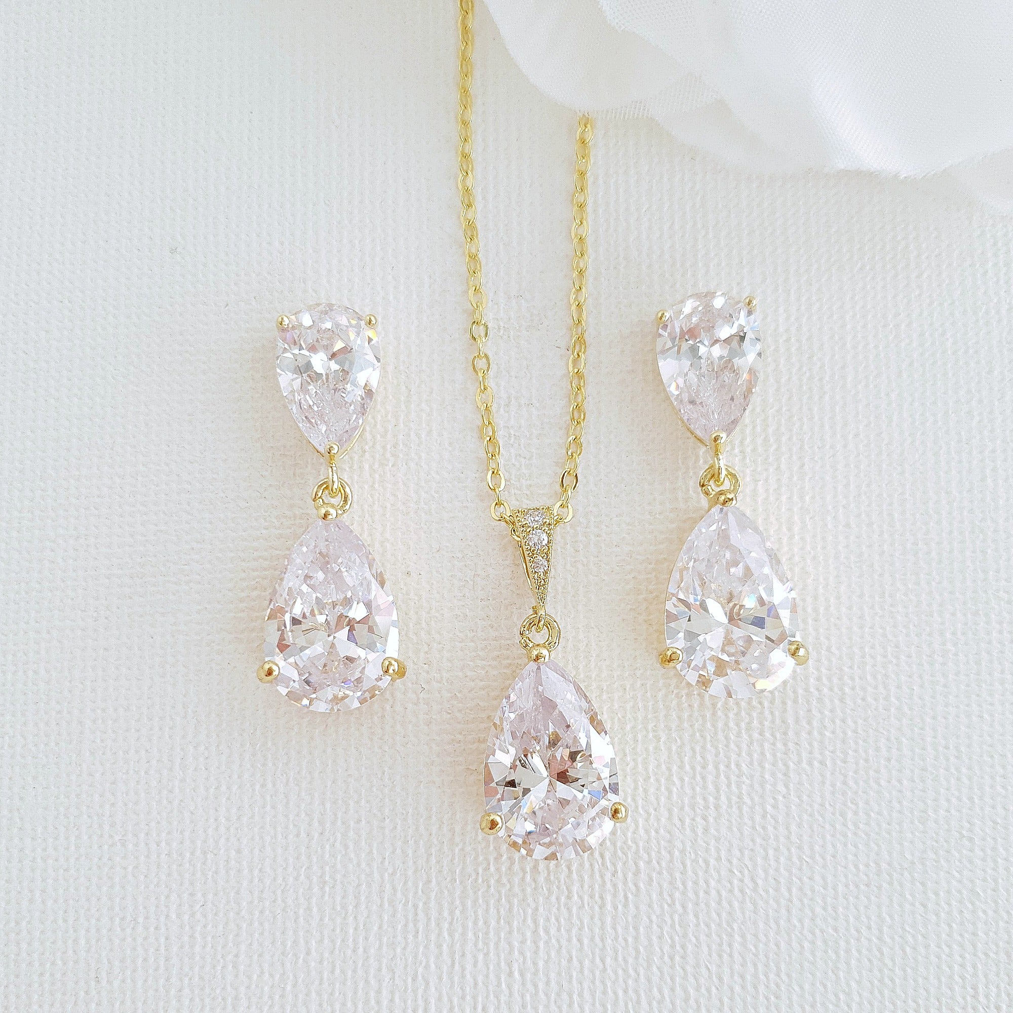 Clear Cubic Zirconia Earrings and Necklace Set in Rose Gold-Clara