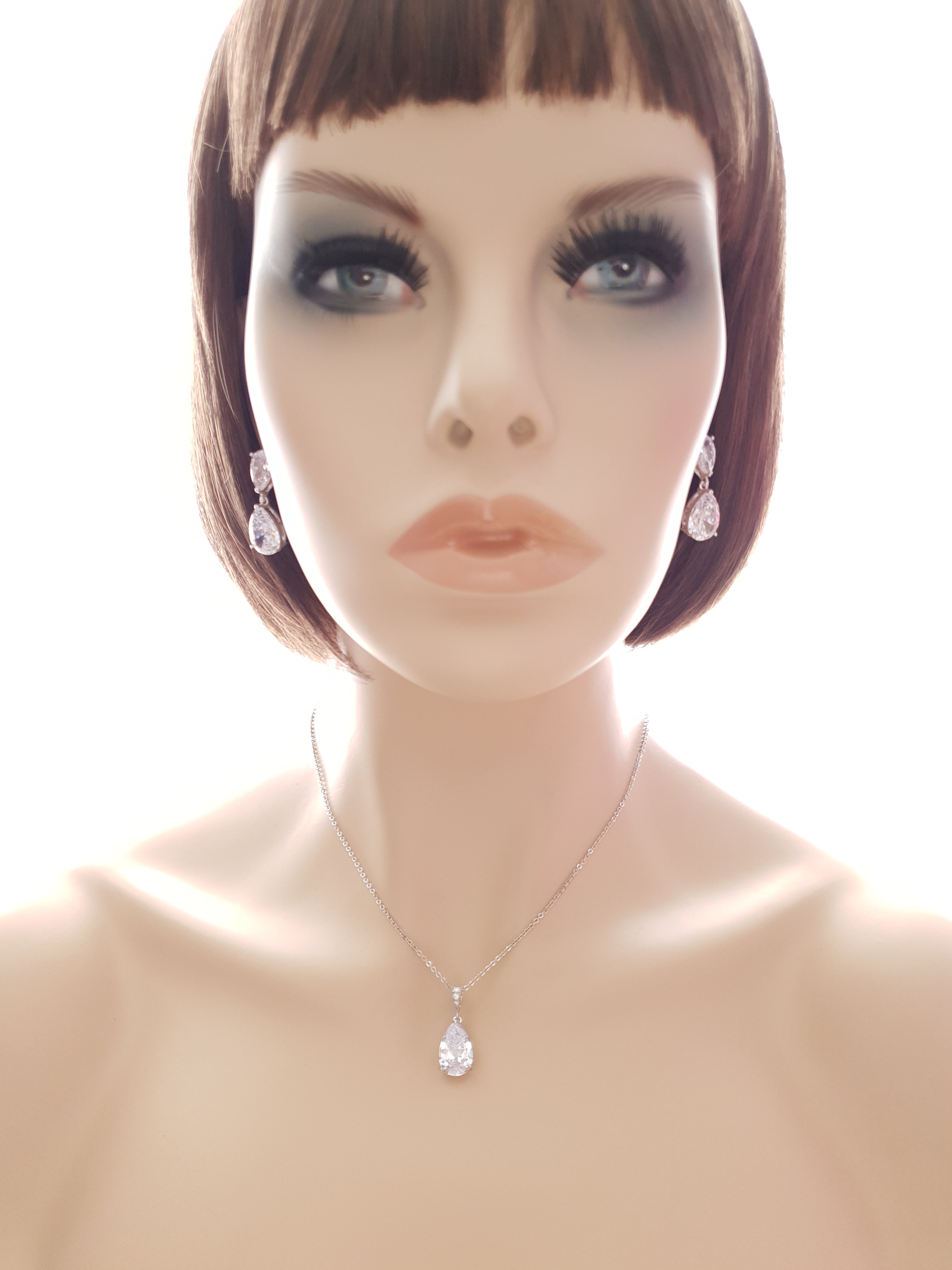 Clear Cubic Zirconia Earrings and Necklace Set in Rose Gold-Clara