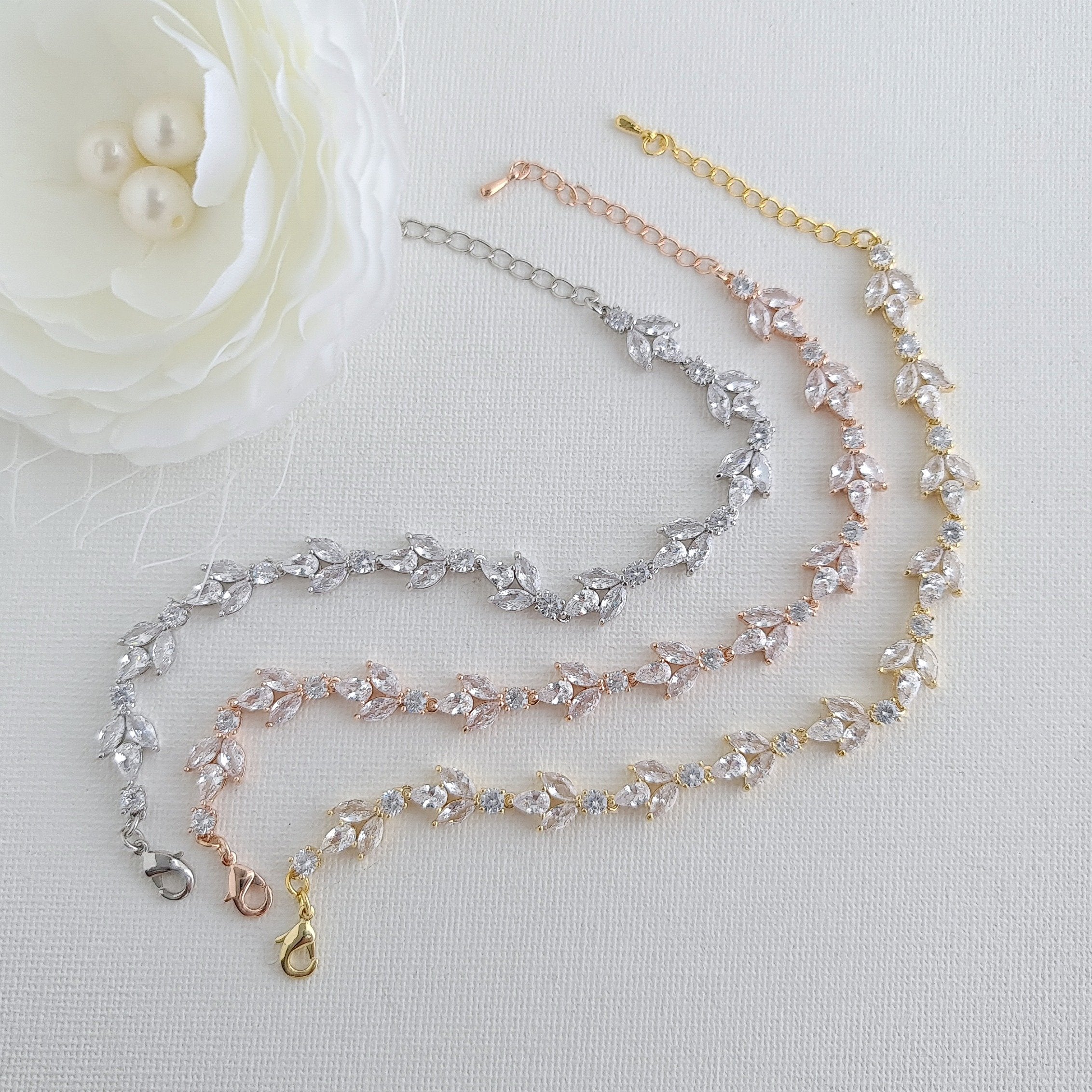 Light Gold Color Bridal Bracelet-Anya