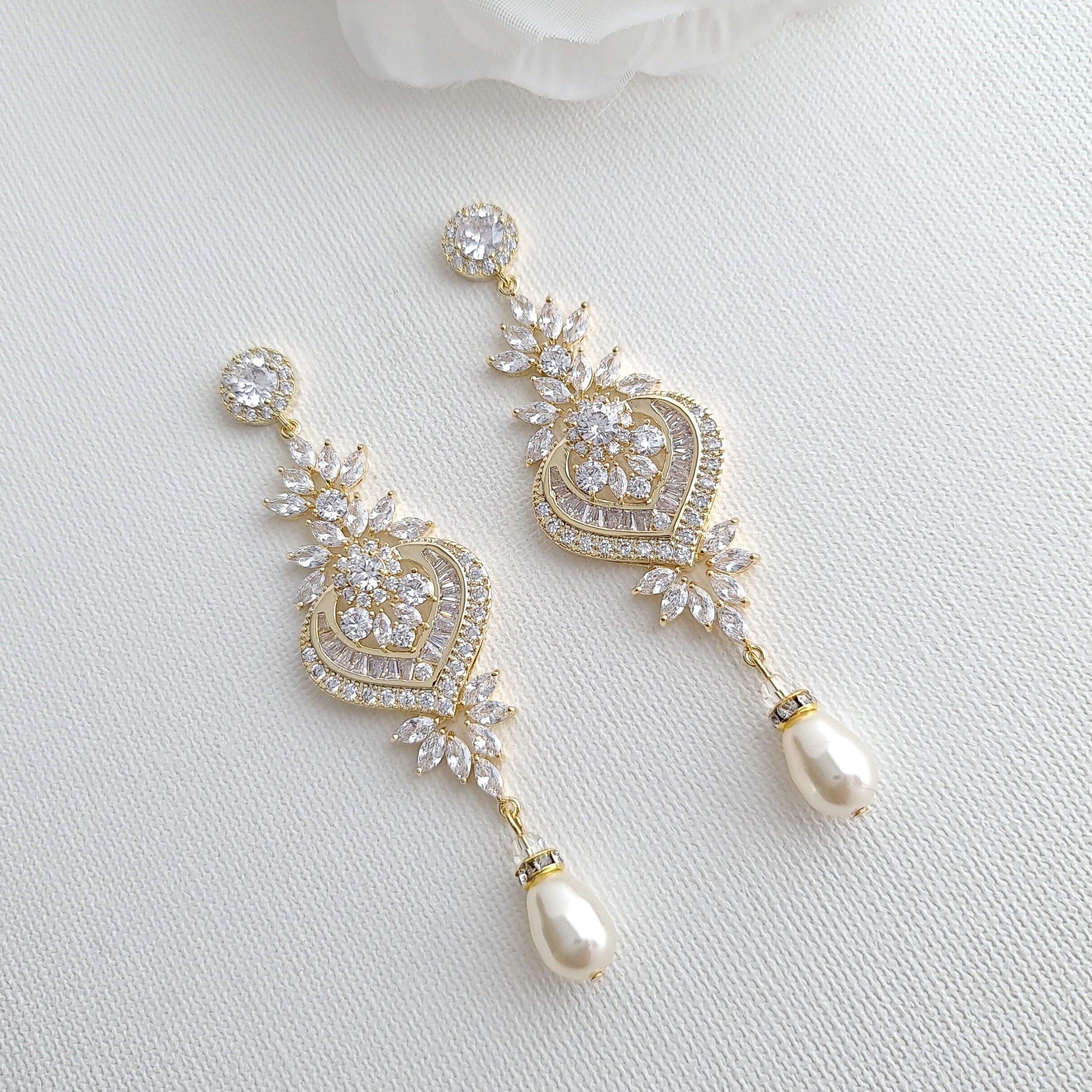 Long Rose Gold Chandelier Wedding Earrings-Rosa