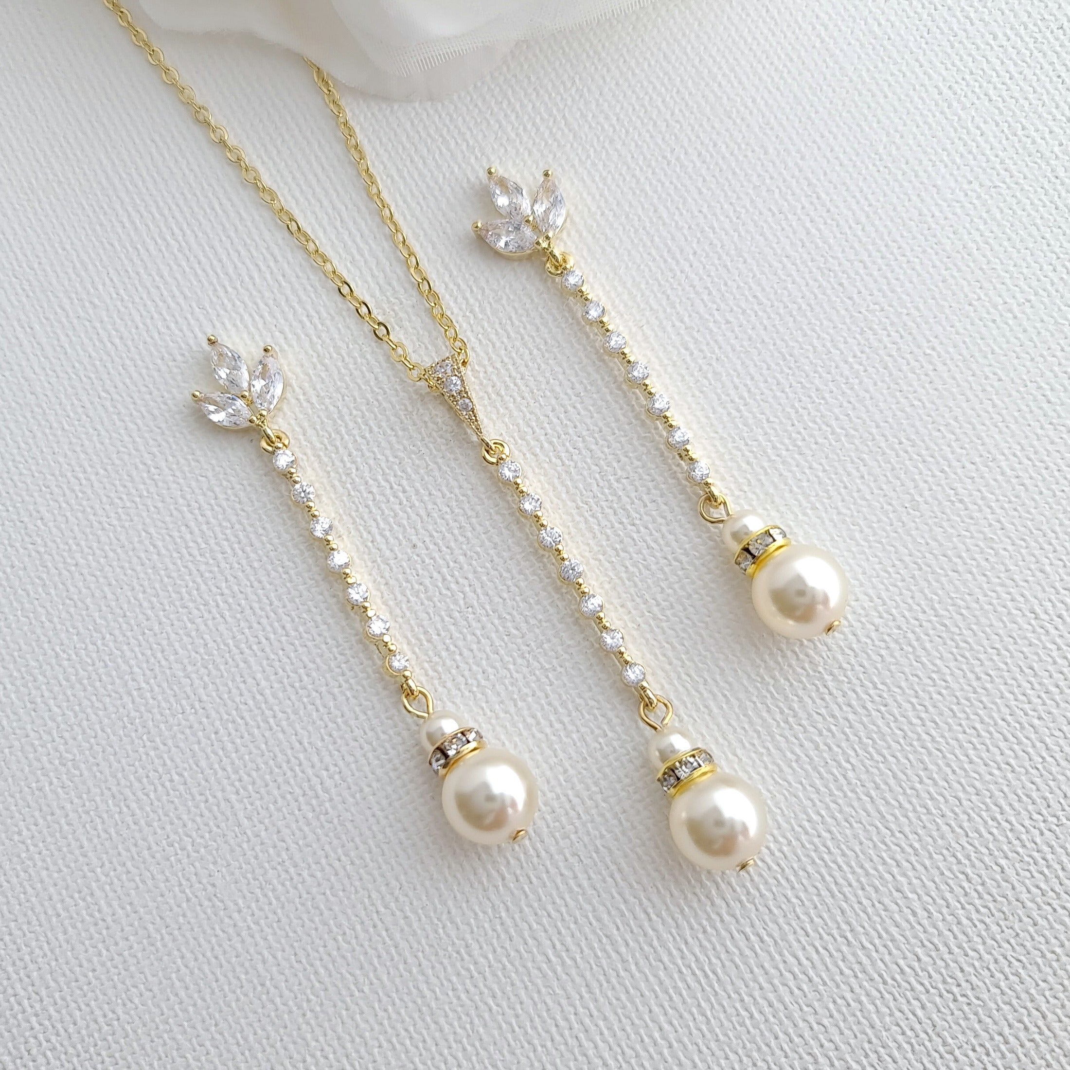 Long Pearl Drop Earrings and Necklace Set- Jodi