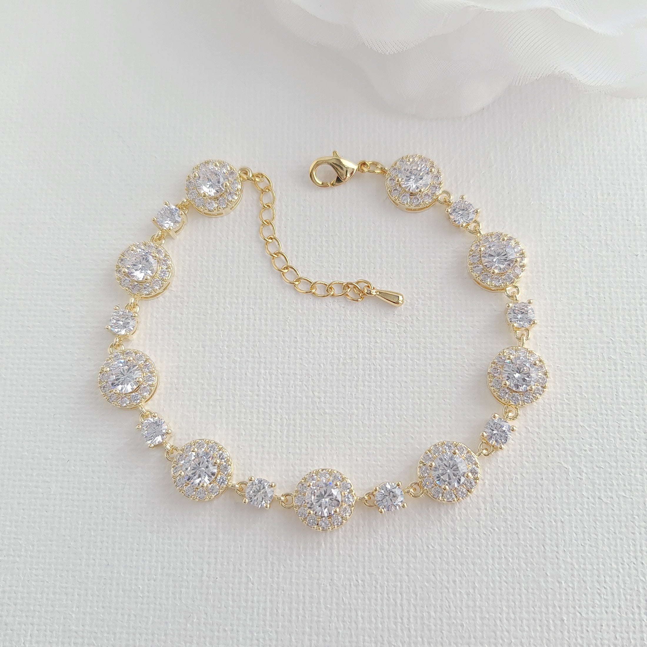 Round Crystal Earrings and Bracelet Set in Gold for Brides-Reagan