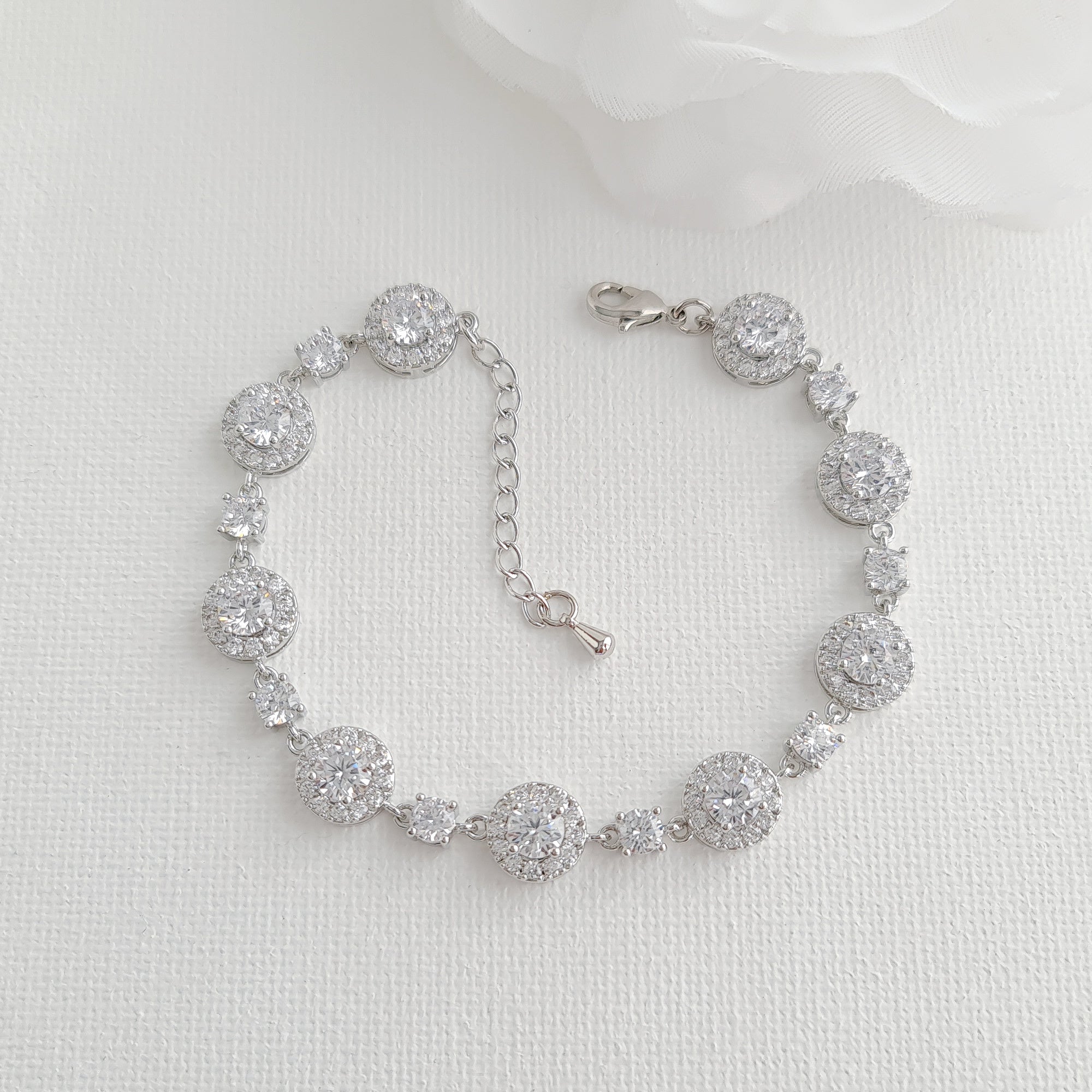 Round Halo CZ Bracelet and Earrings Set for Brides-Reagan