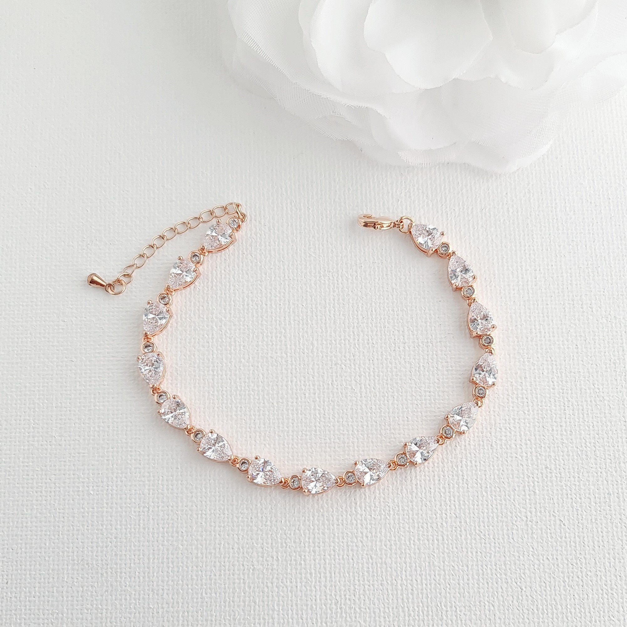 Small CZ Teardrop Gold Wedding Bracelet-Ivy