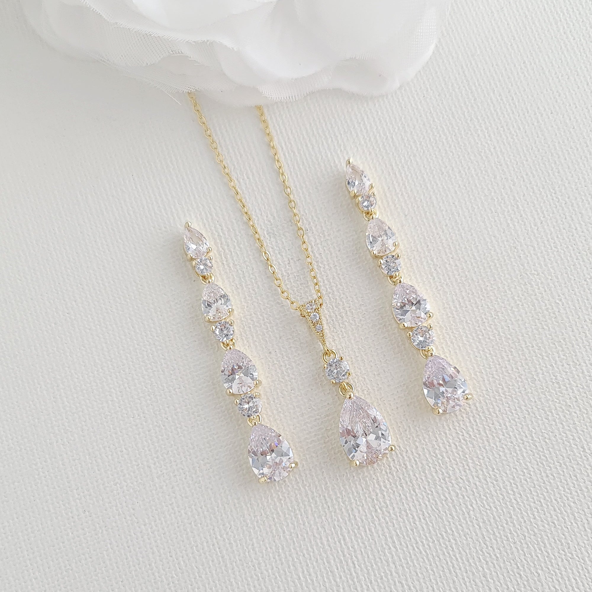 Drop Pendant Necklace and Earrings Wedding Jewelry Set-Hazel