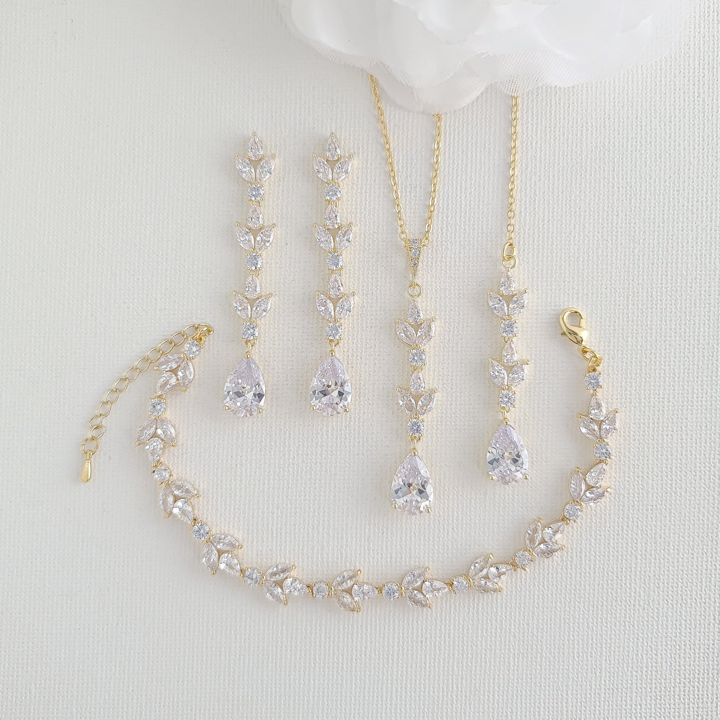 Gold Wedding Jewelry Set for Brides on Her Wedding Day-Anya