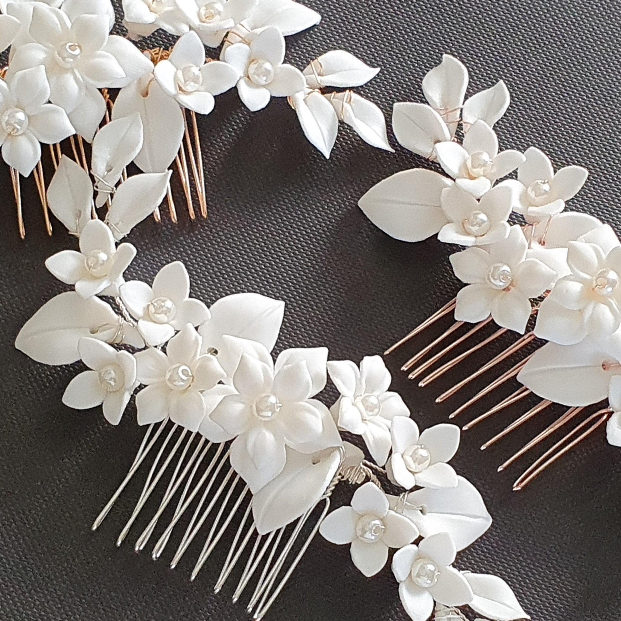 Flower Hair Comb for Brides-Snow Drops