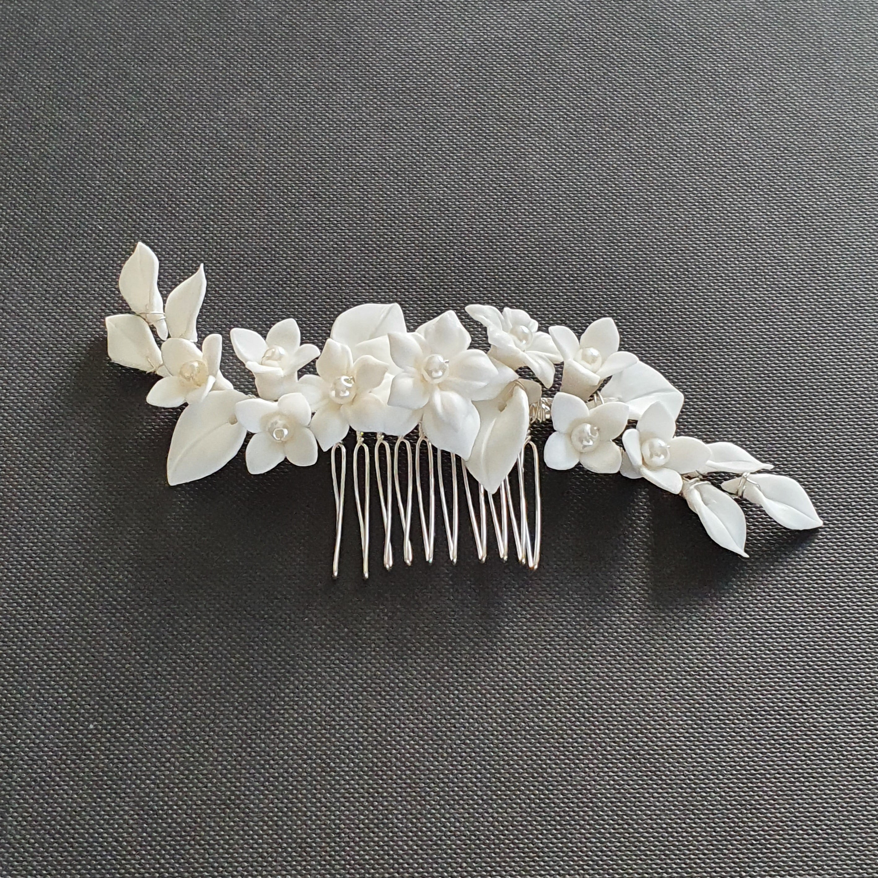 Bridal Flower Hair Comb for Wedding- Snow Drops