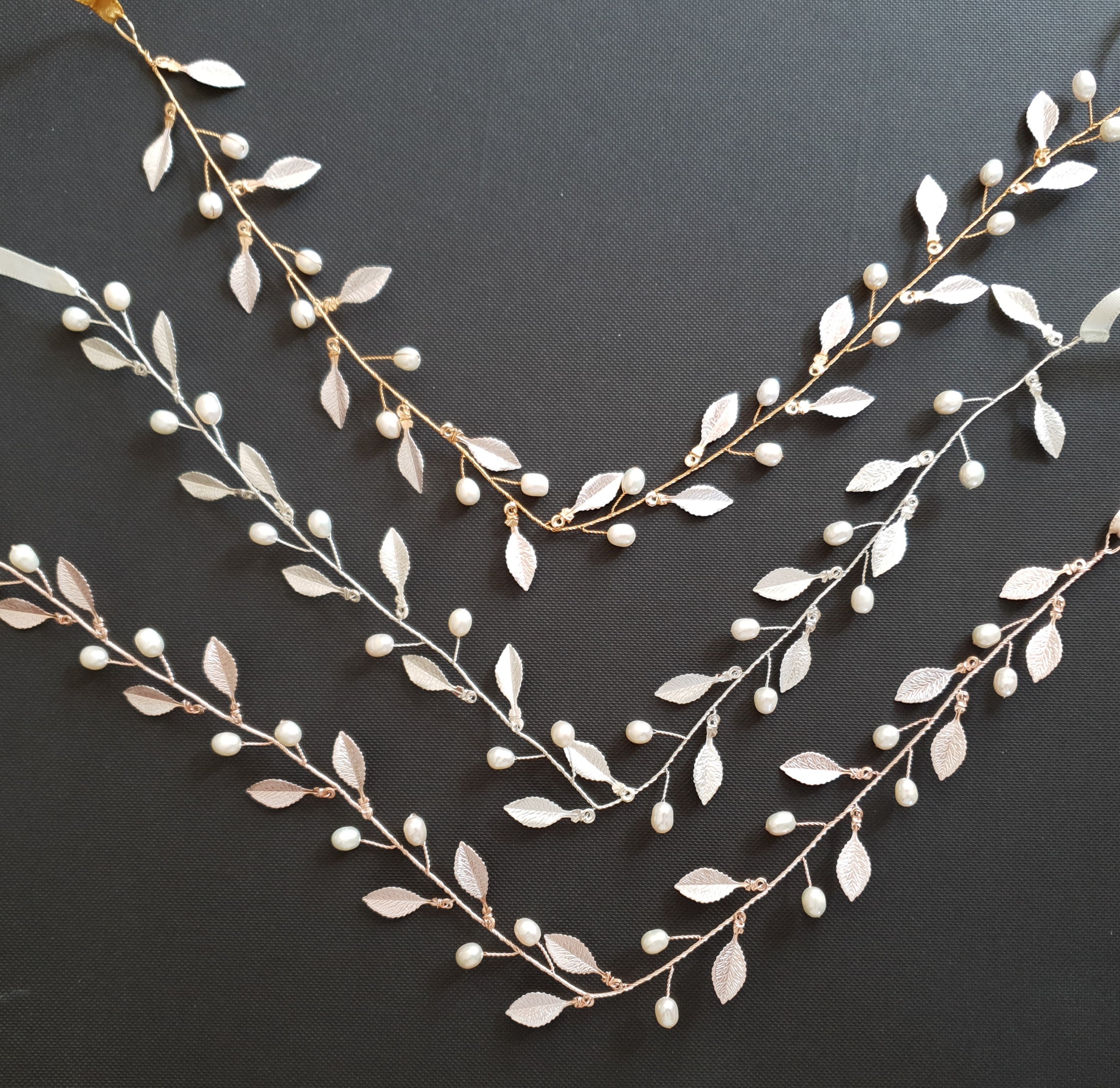 Rose gold Leaf Headband with Pearls-Sweet Peas