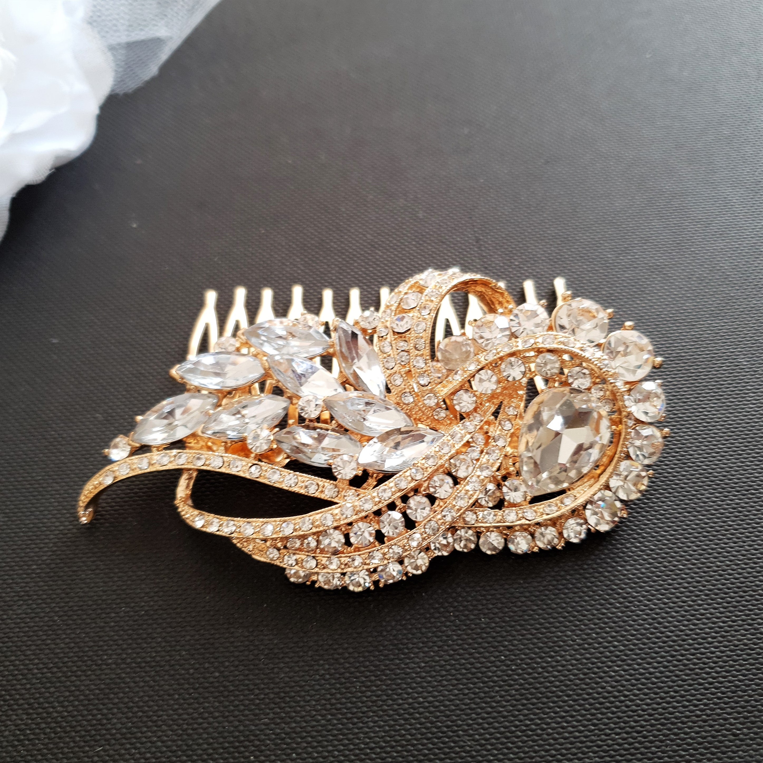 Gold Bridal Hair Comb-Diane