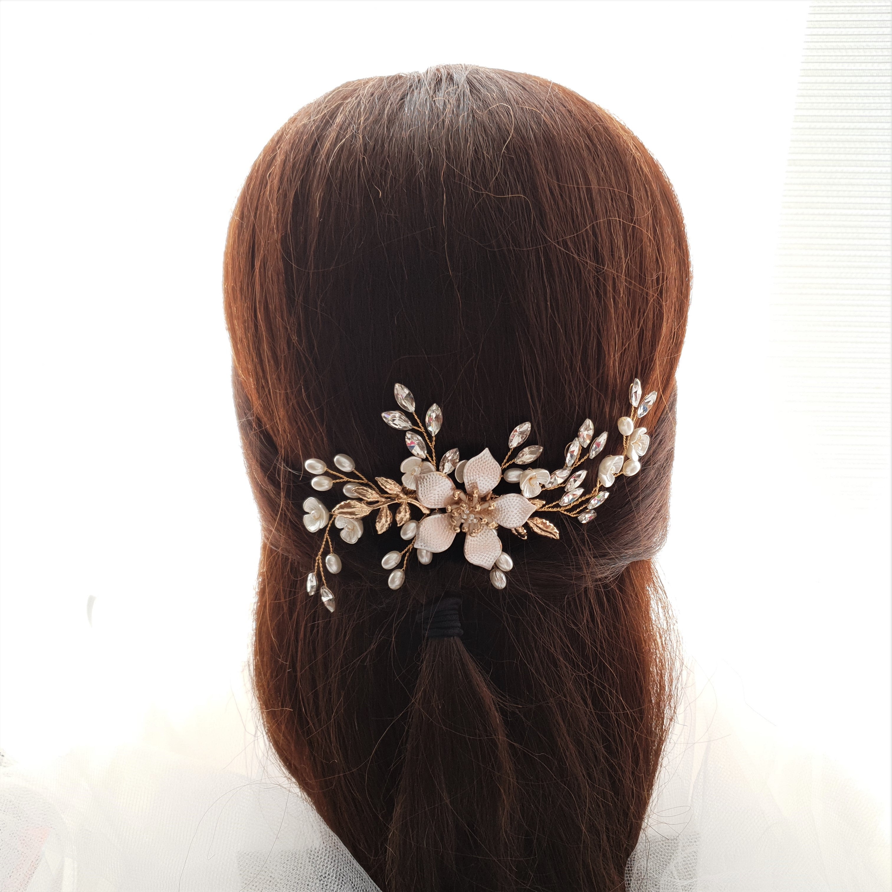 Jeweled Gold Hair Comb for Weddings -Freya