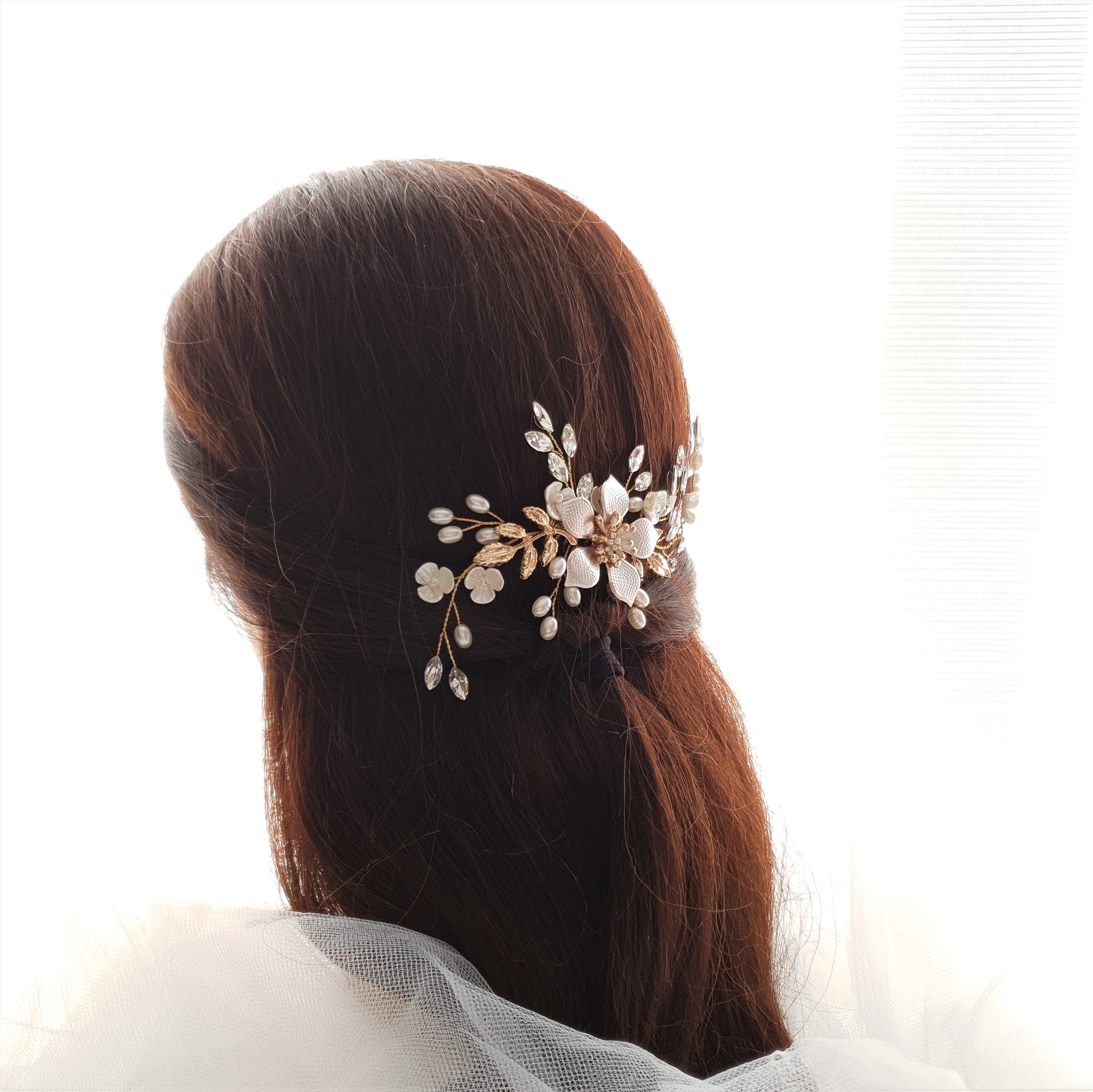 Silver Flower Wedding Hair Piece-Freya