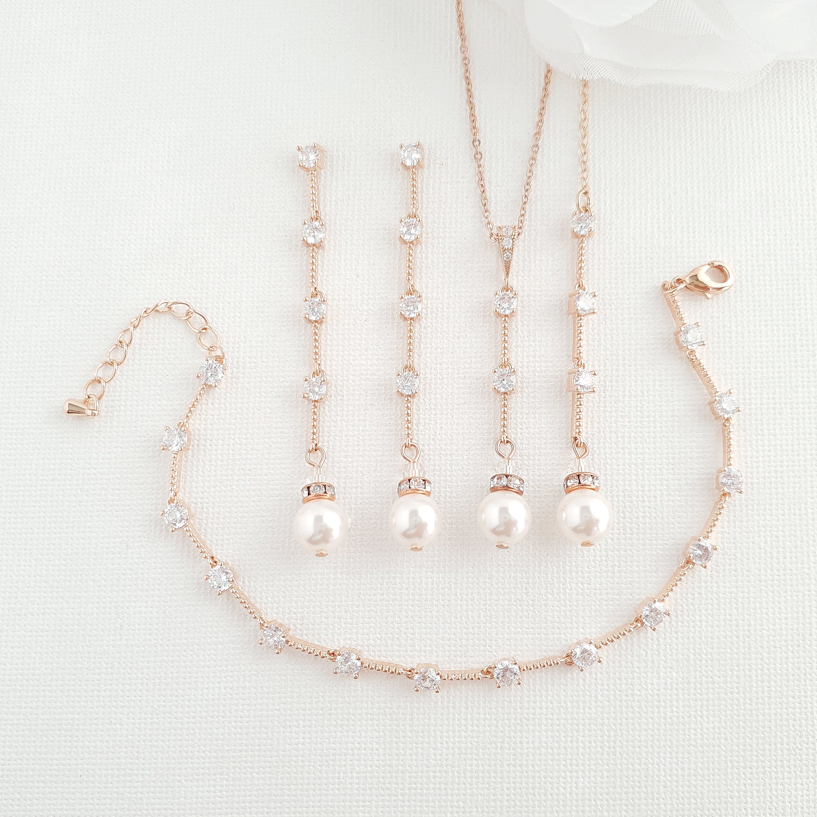 Minimal Pearl Jewelry Set for Weddings-Ginger