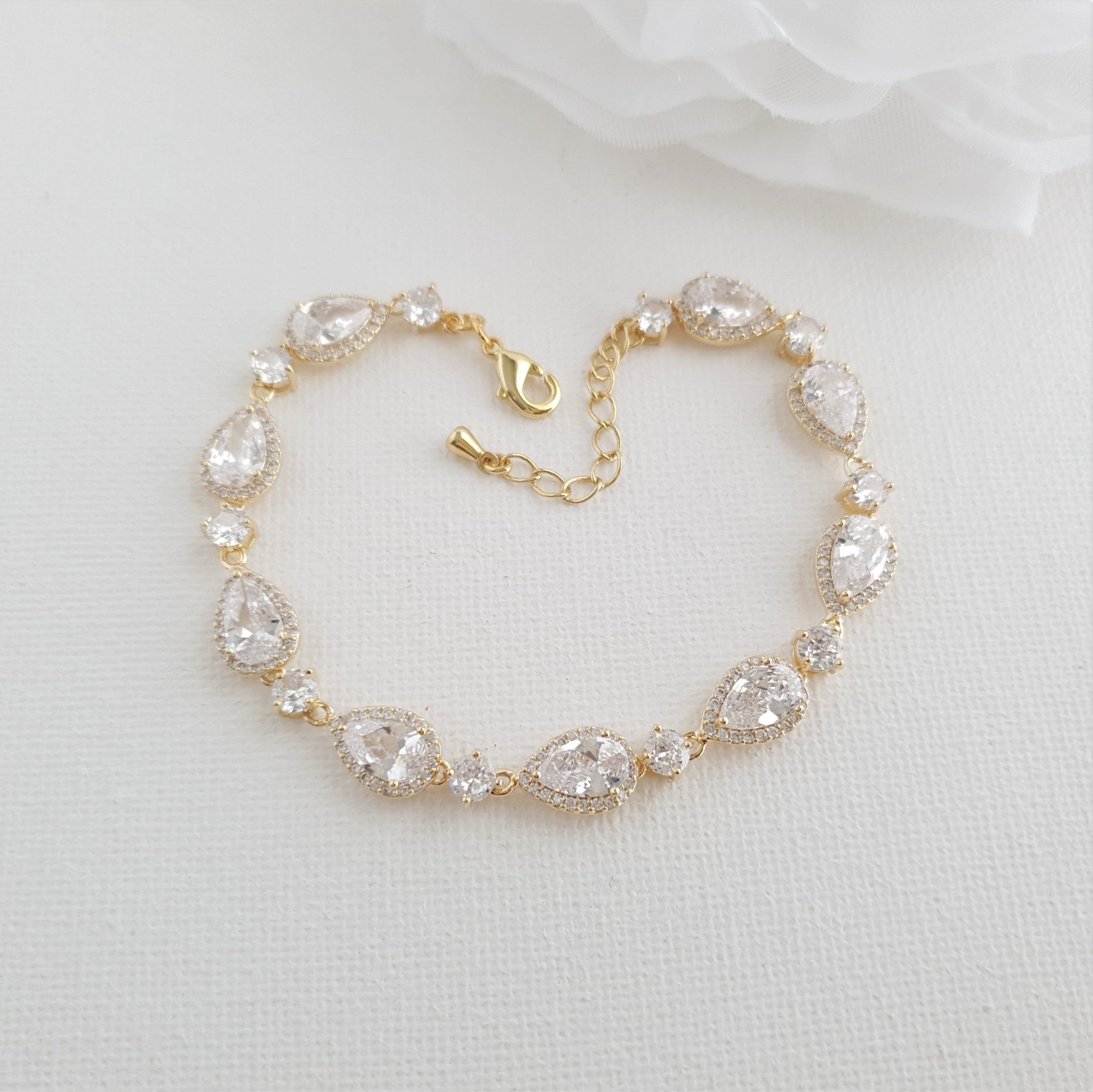 Dainty Teardrop Wedding Bracelet in Gold for Brides-Emma