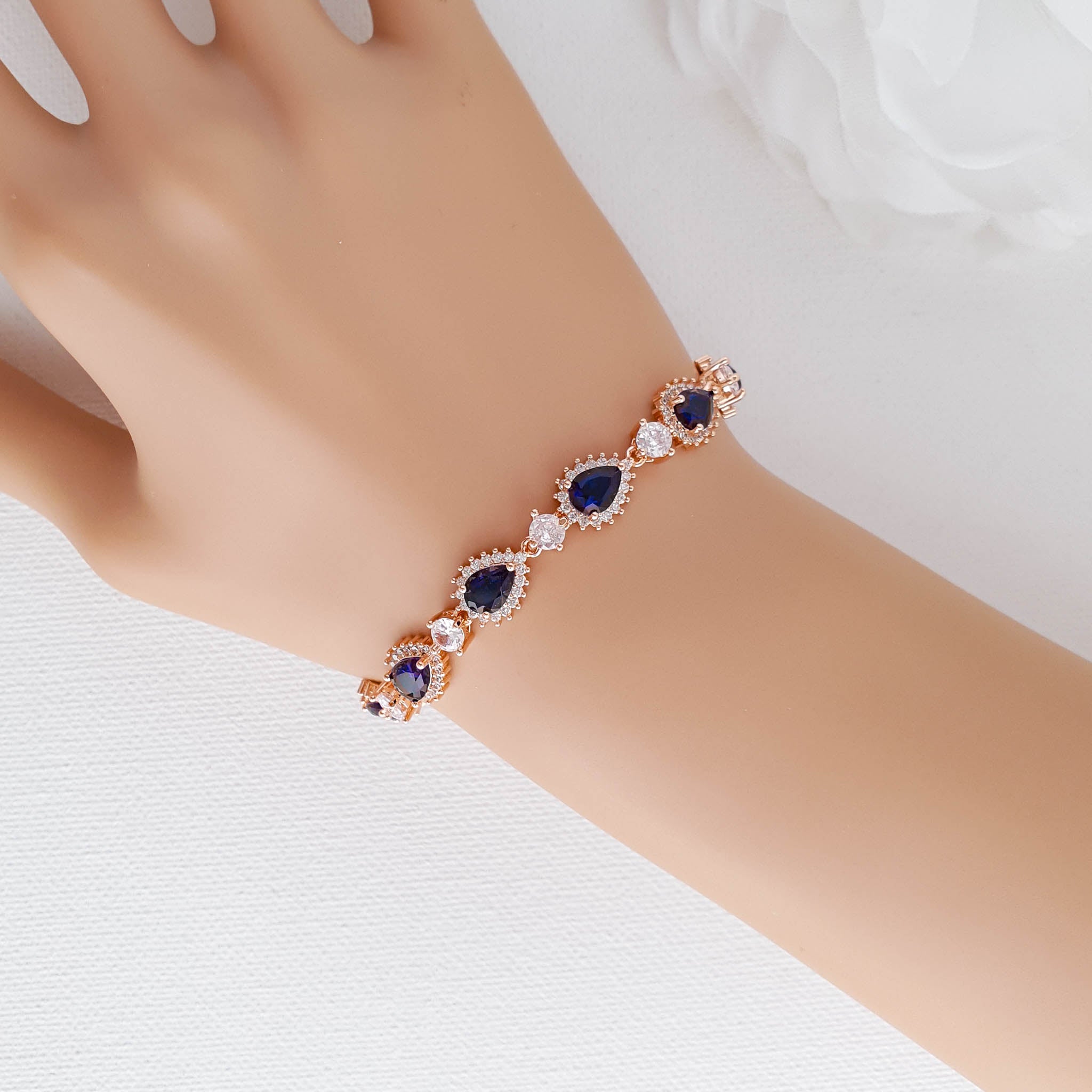 Blue Wedding Bracelet in Rose Gold-AOI