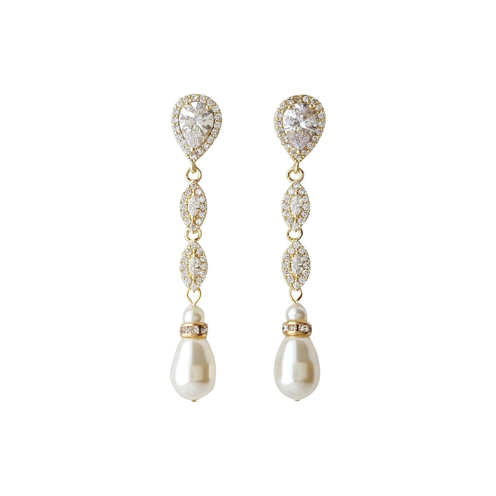 Slim Long Silver Pearl Earrings-Abby
