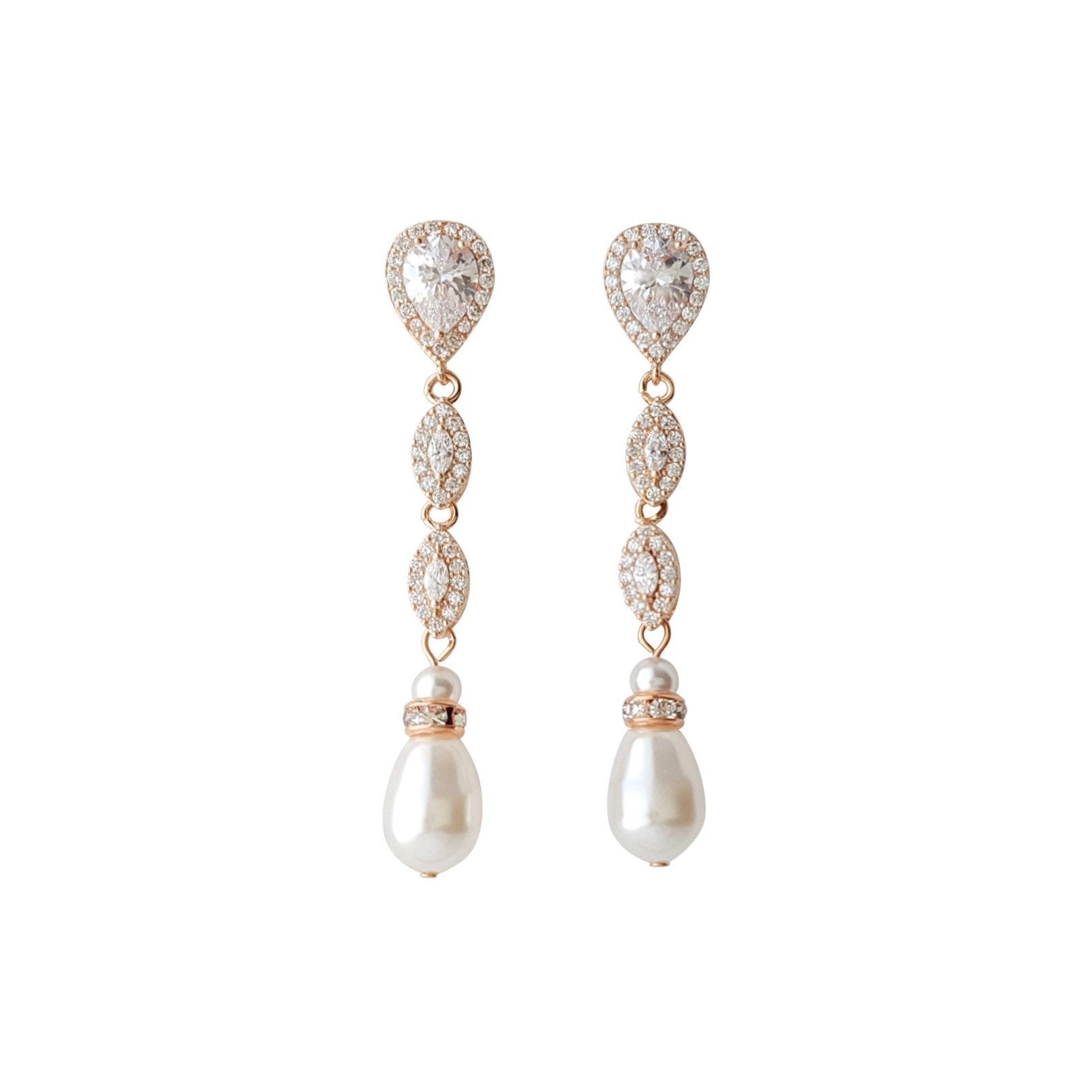 Slim Long Silver Pearl Earrings-Abby