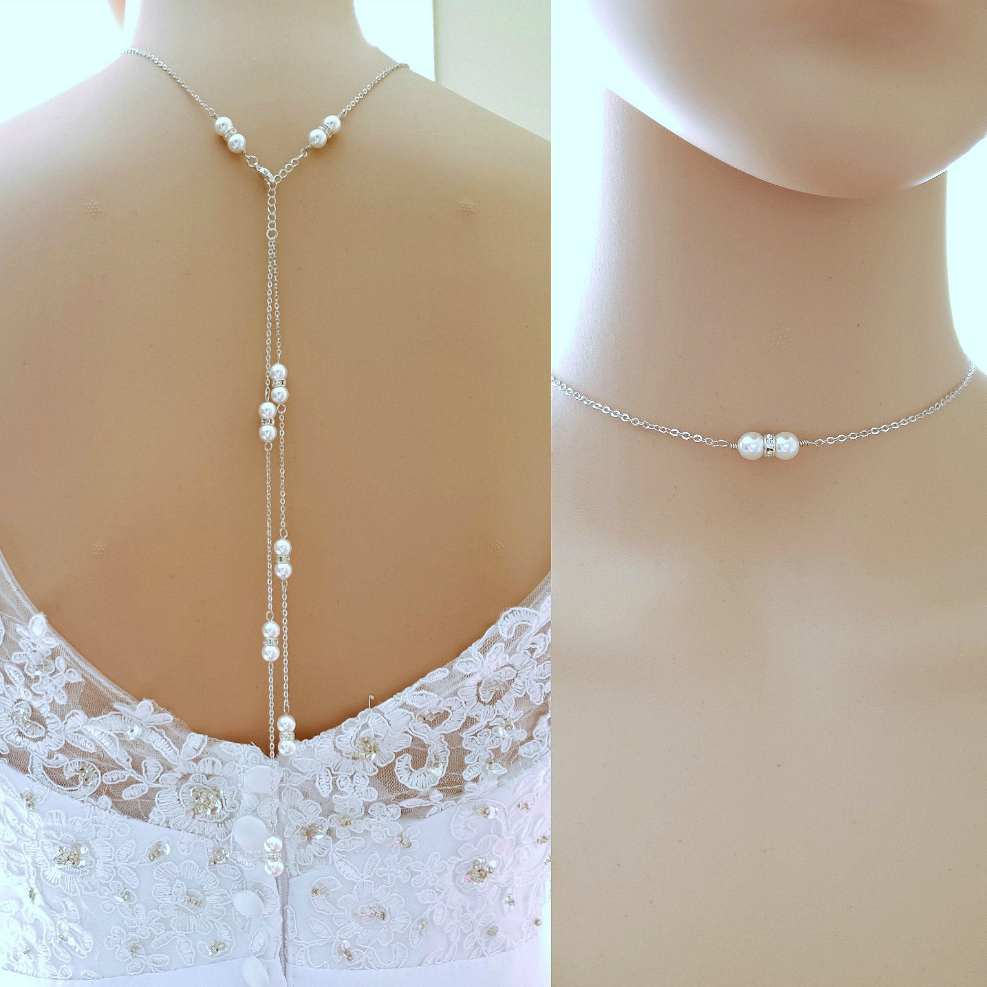 Pearl Backdrop Wedding Necklace-Ava