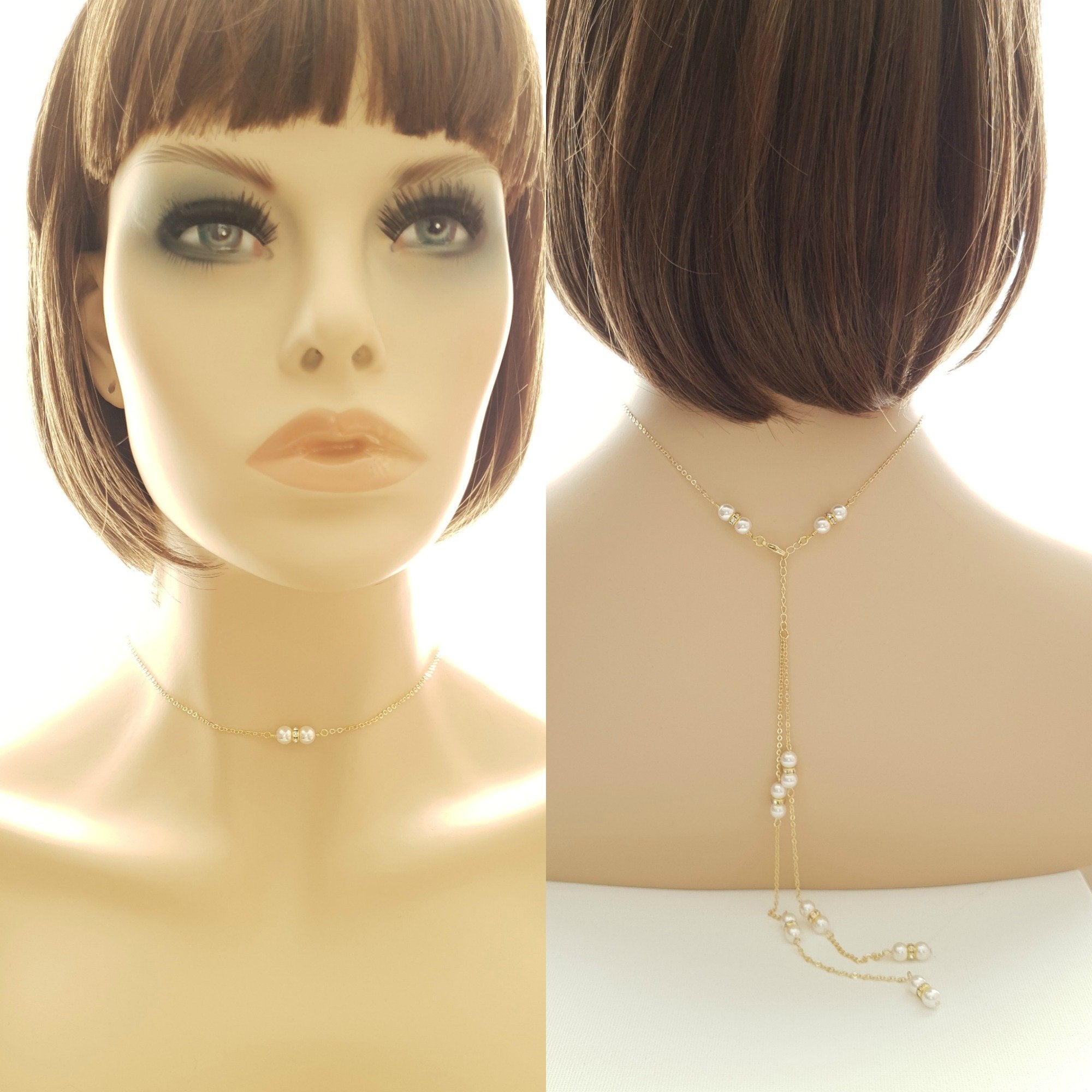 Pearl Backdrop Bridal Necklace In Gold- AVA