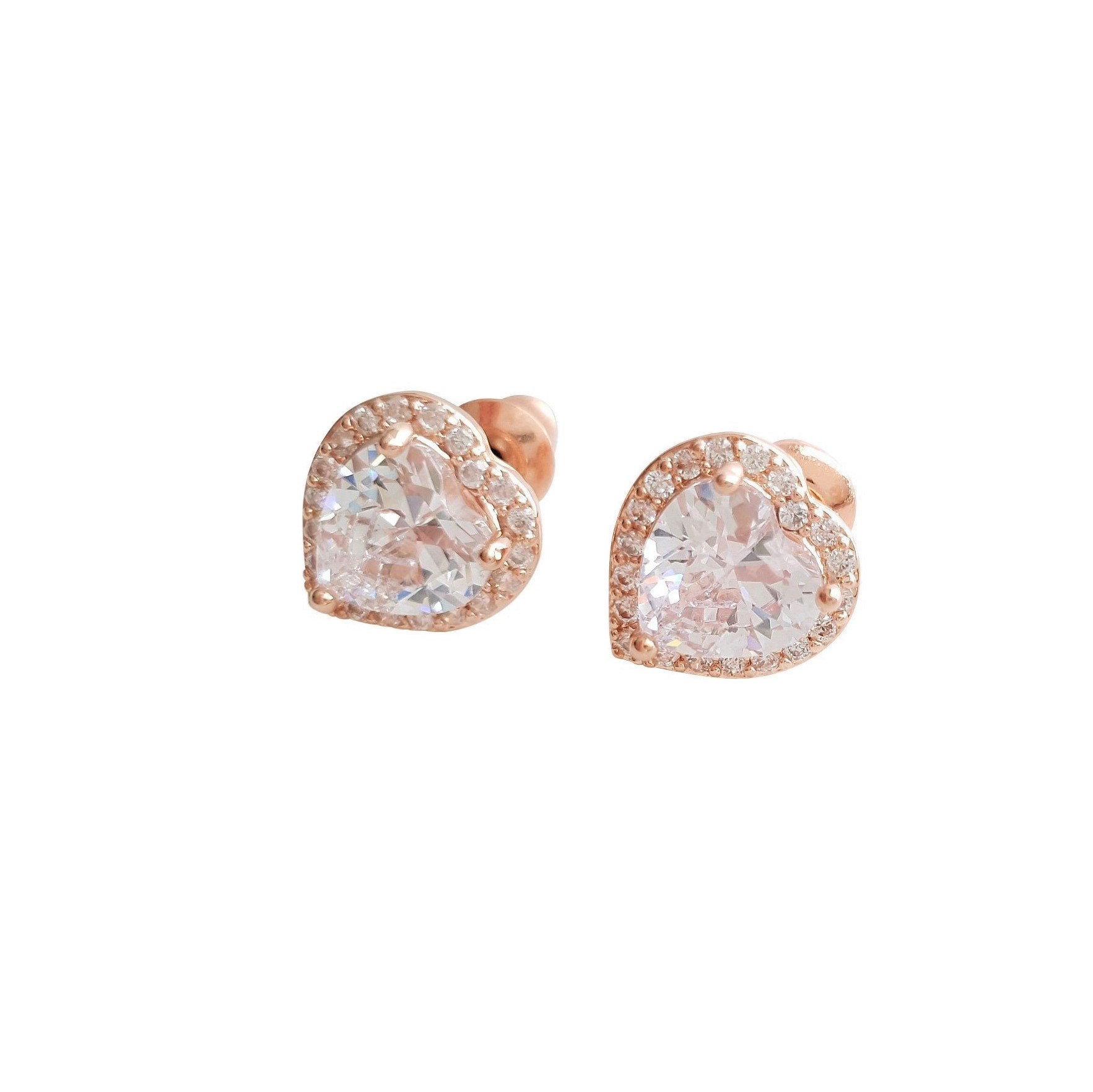 Rose Gold Heart Stud Earrings -Diana