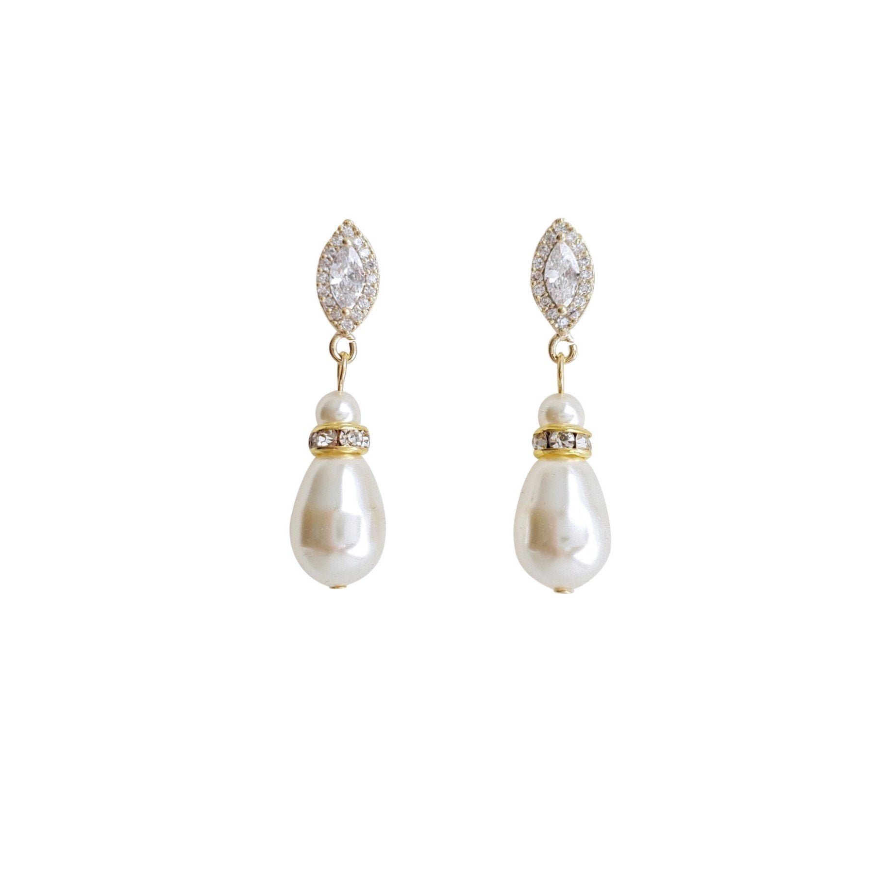 Gold Teardrop Pearl Earrings for Weddings- Ella