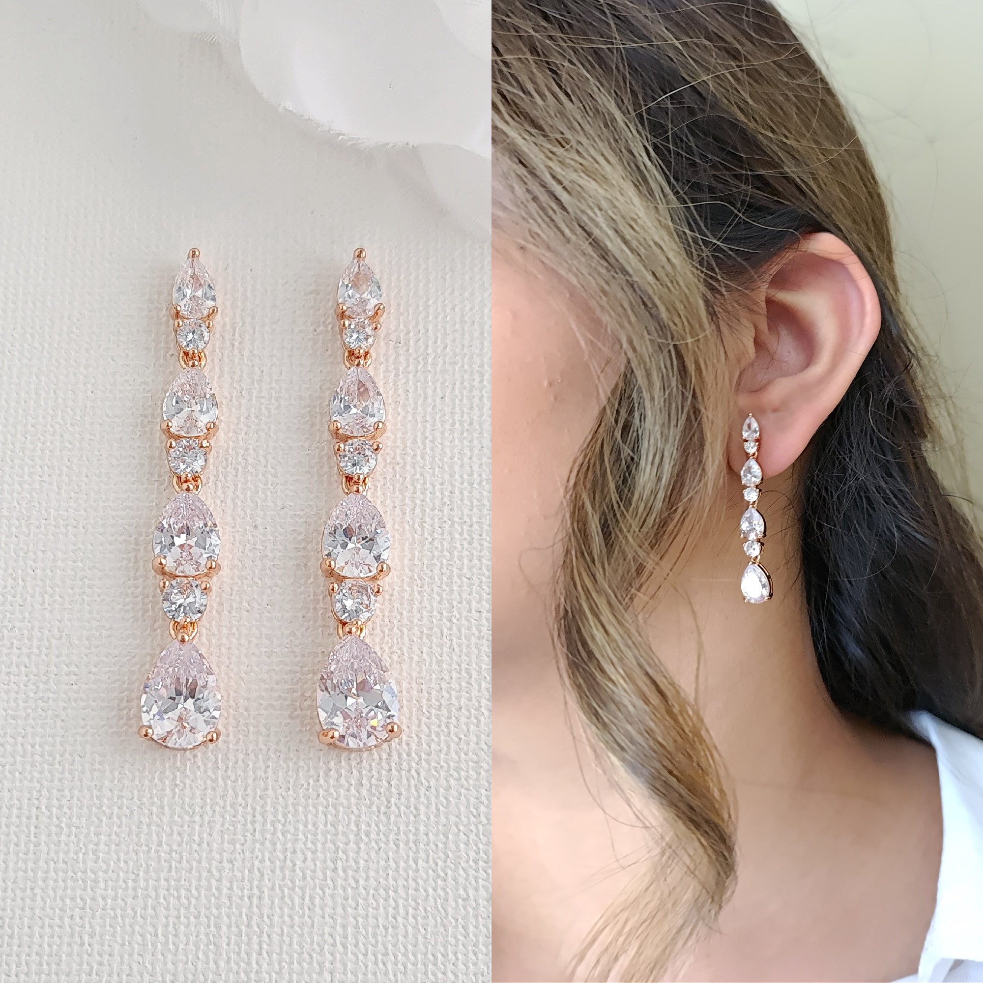 Linear Wedding Earrings-Hazel