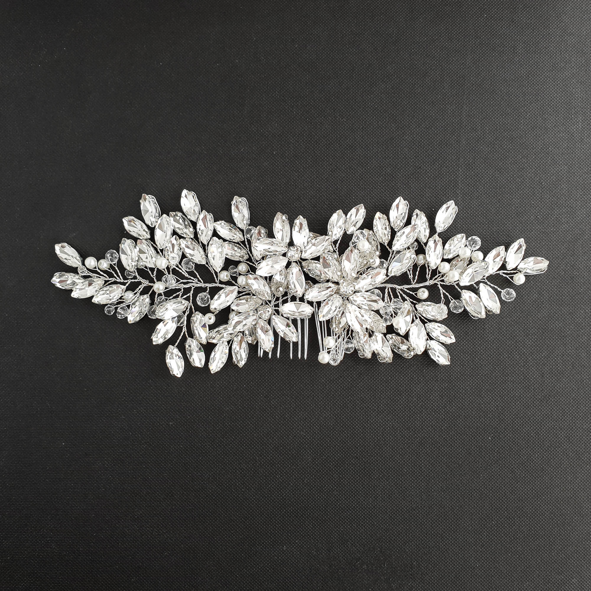 Crystal Cluster Floral Wedding Hair Comb-Leana