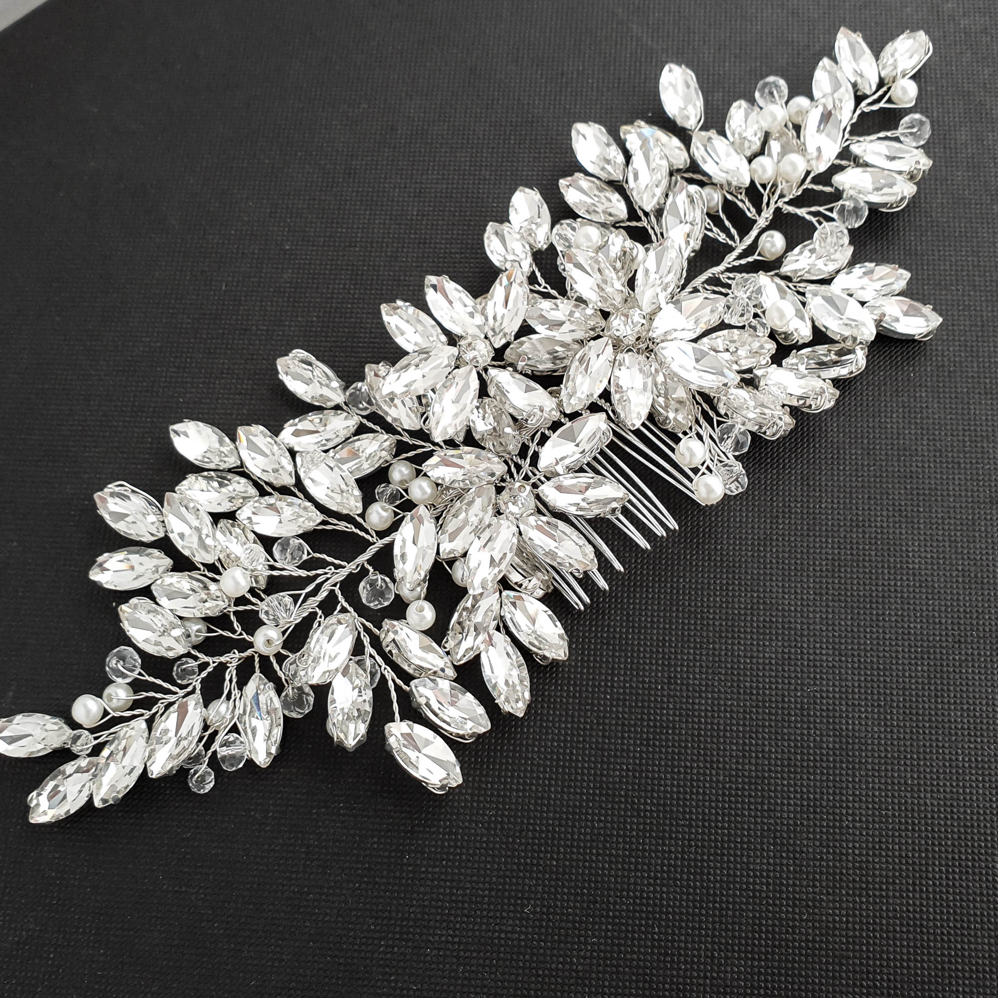 Crystal Cluster Floral Wedding Hair Comb-Leana