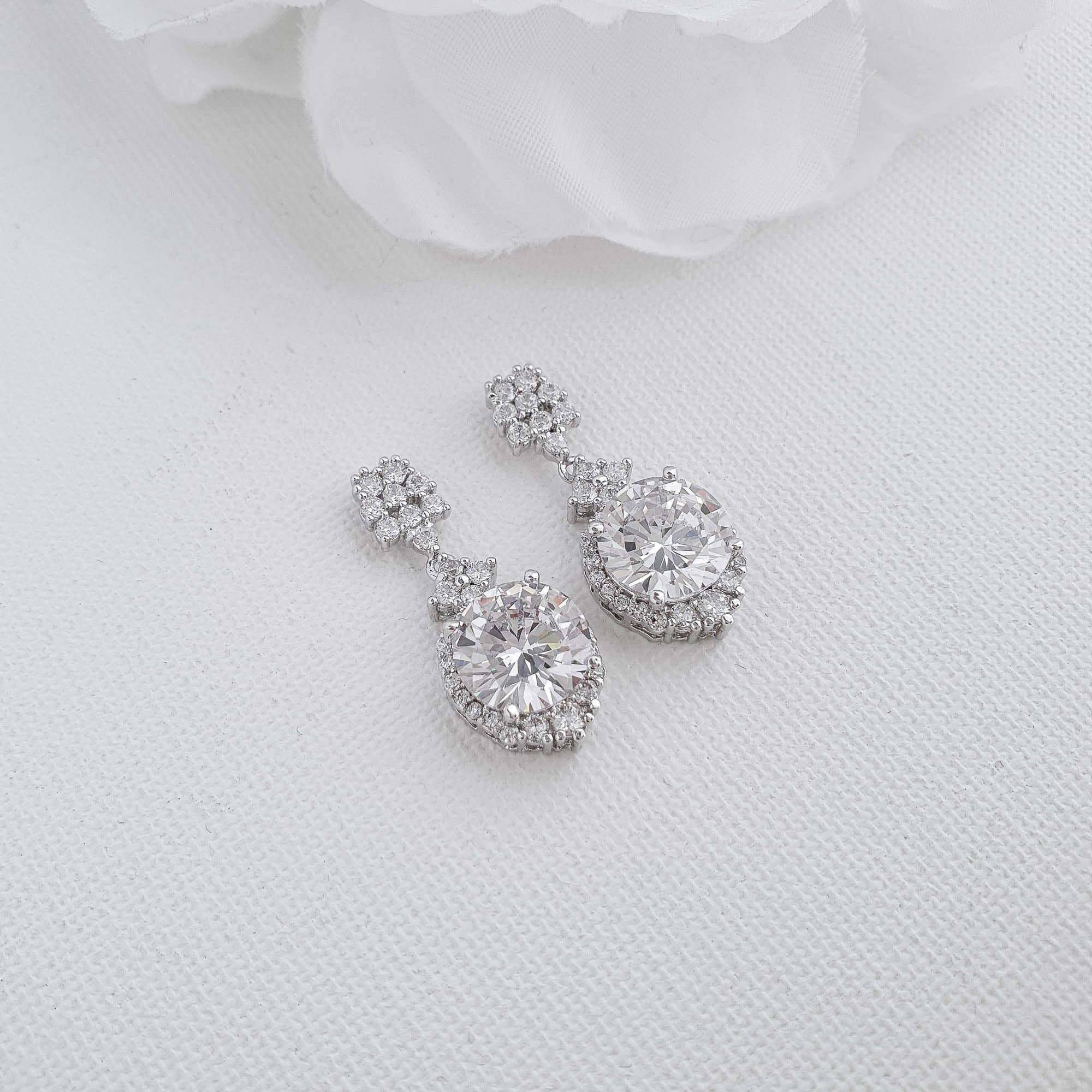 Silver Drop Earrings for Brides and Wedding Guests-Mandy