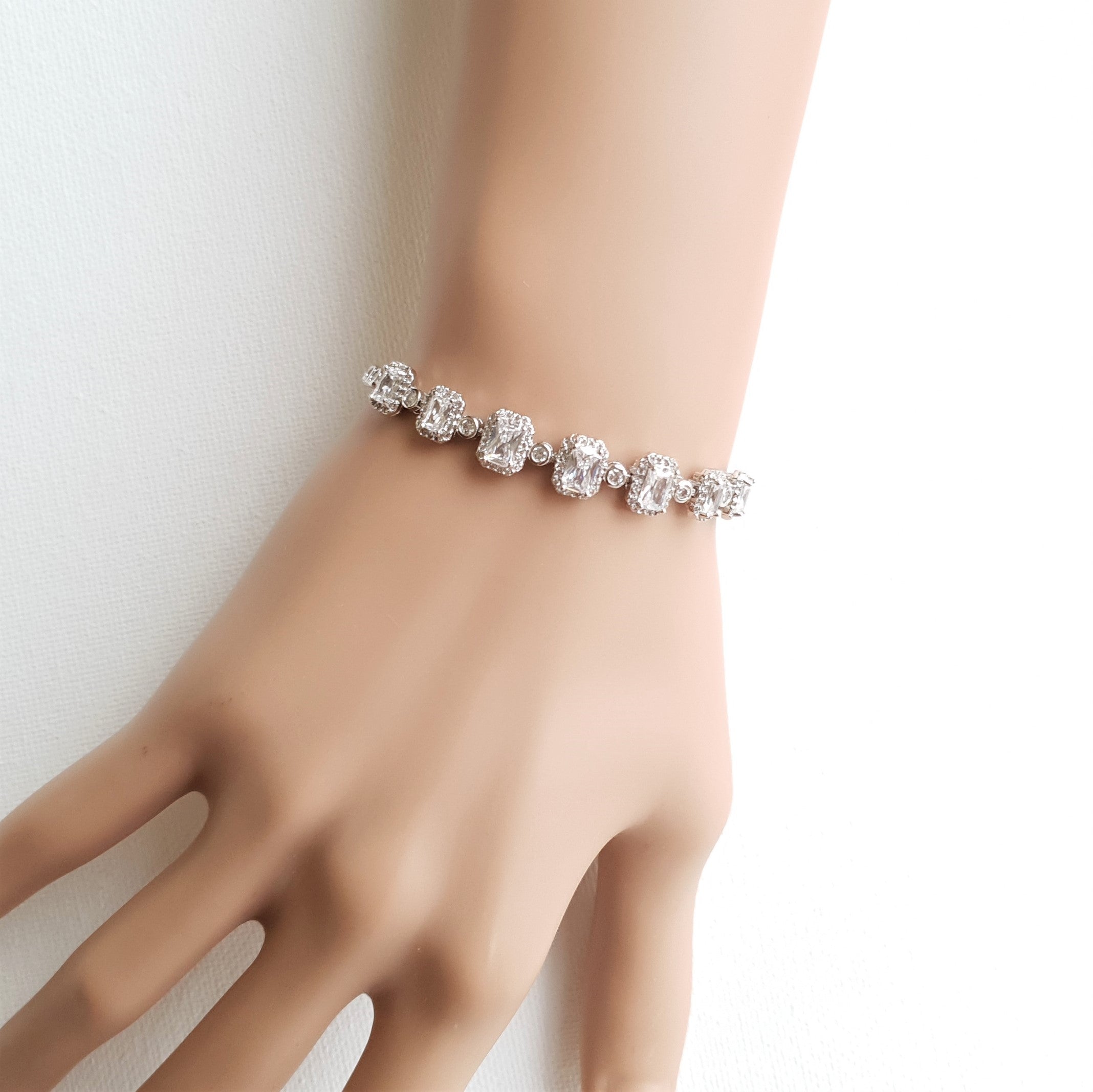 Radiant Cut Cubic Zirconia Bridal Bracelets-Riley