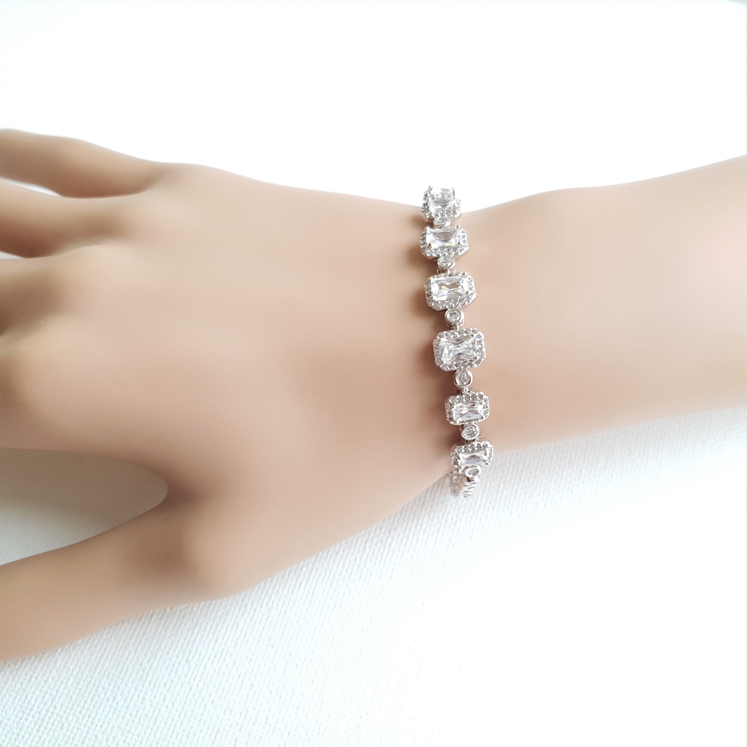 Radiant Cut Cubic Zirconia Bridal Bracelets-Riley