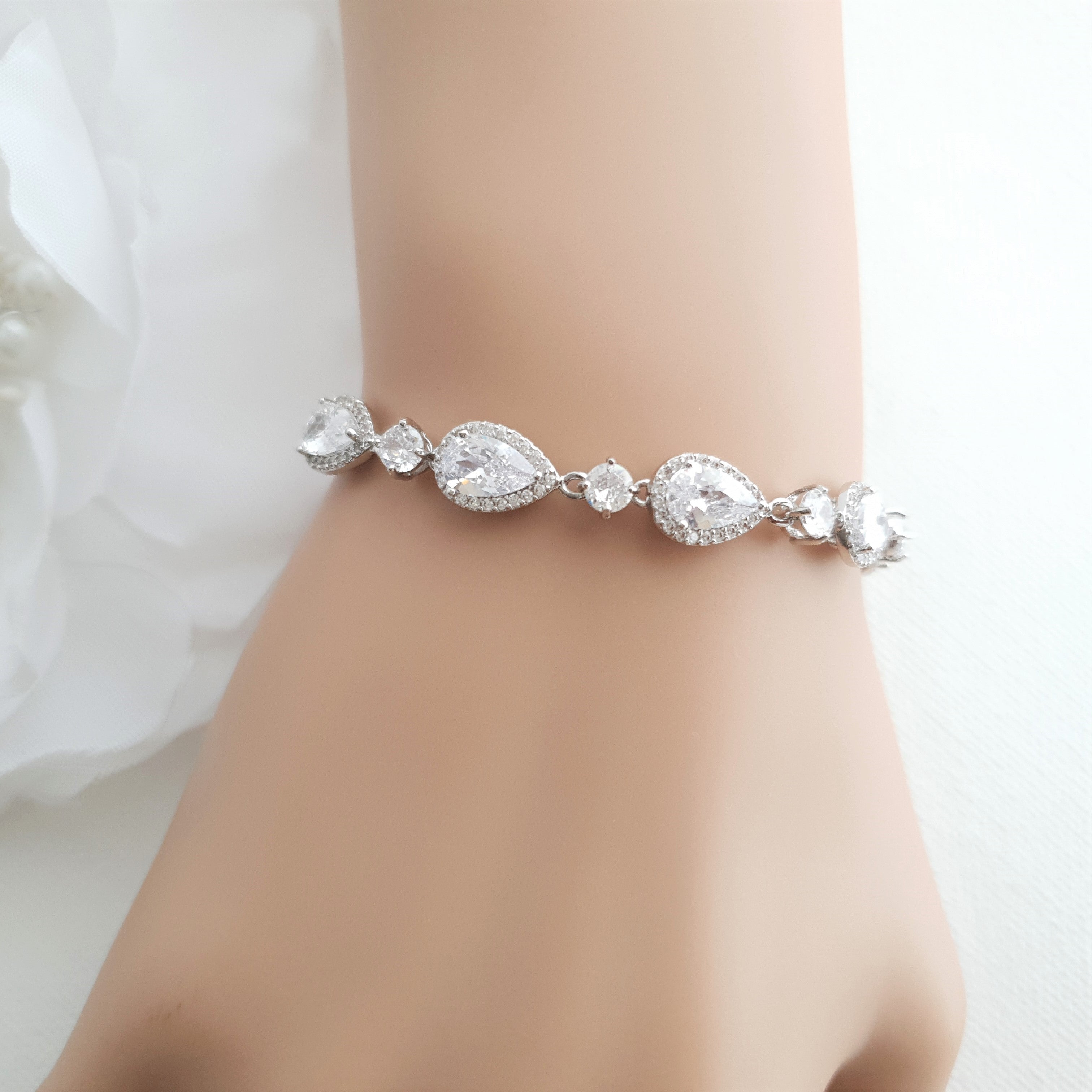 Dainty Teardrop Wedding Bracelet in Gold for Brides-Emma