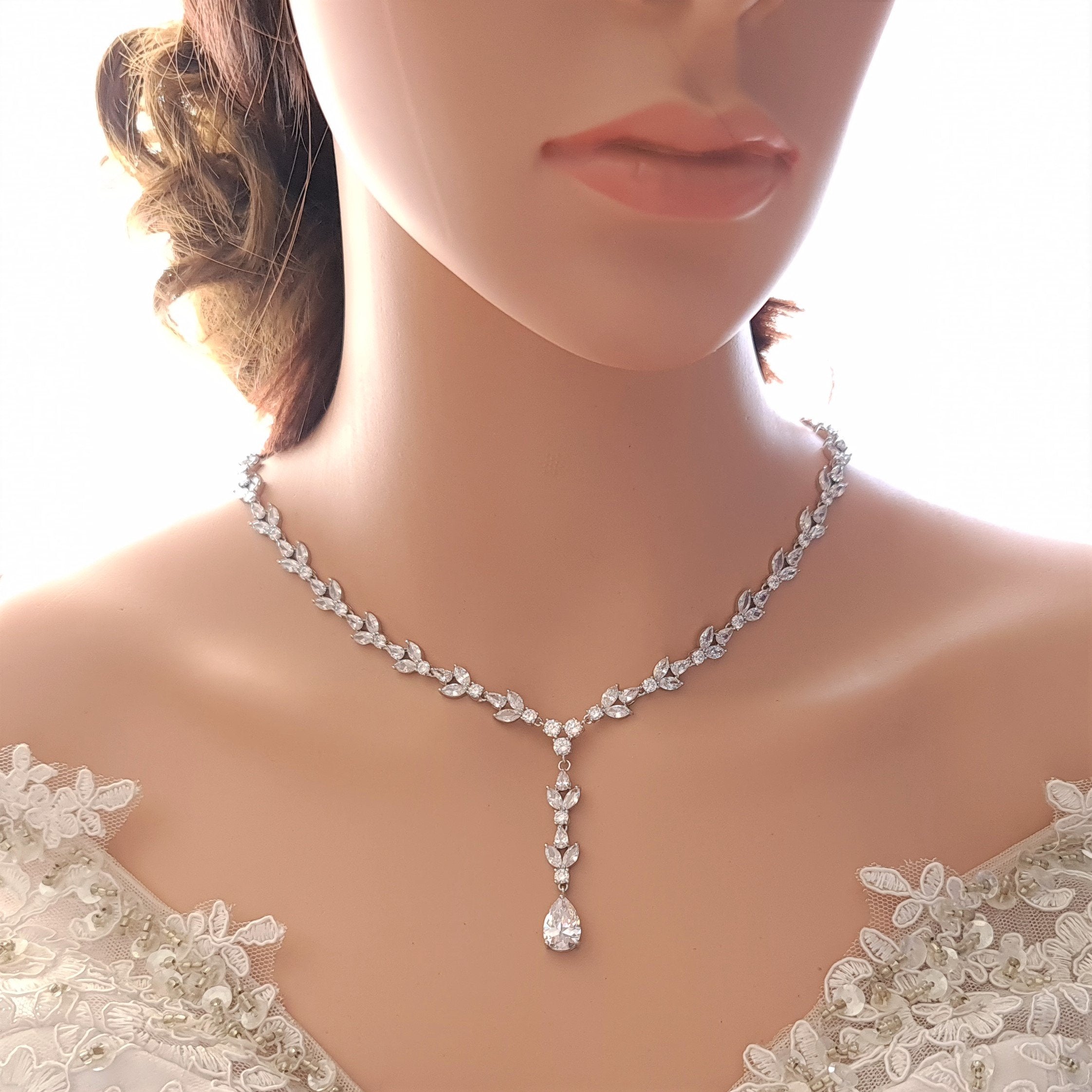 Rose Gold Statement Necklace with Simple Backdrop for Weddings- Anya