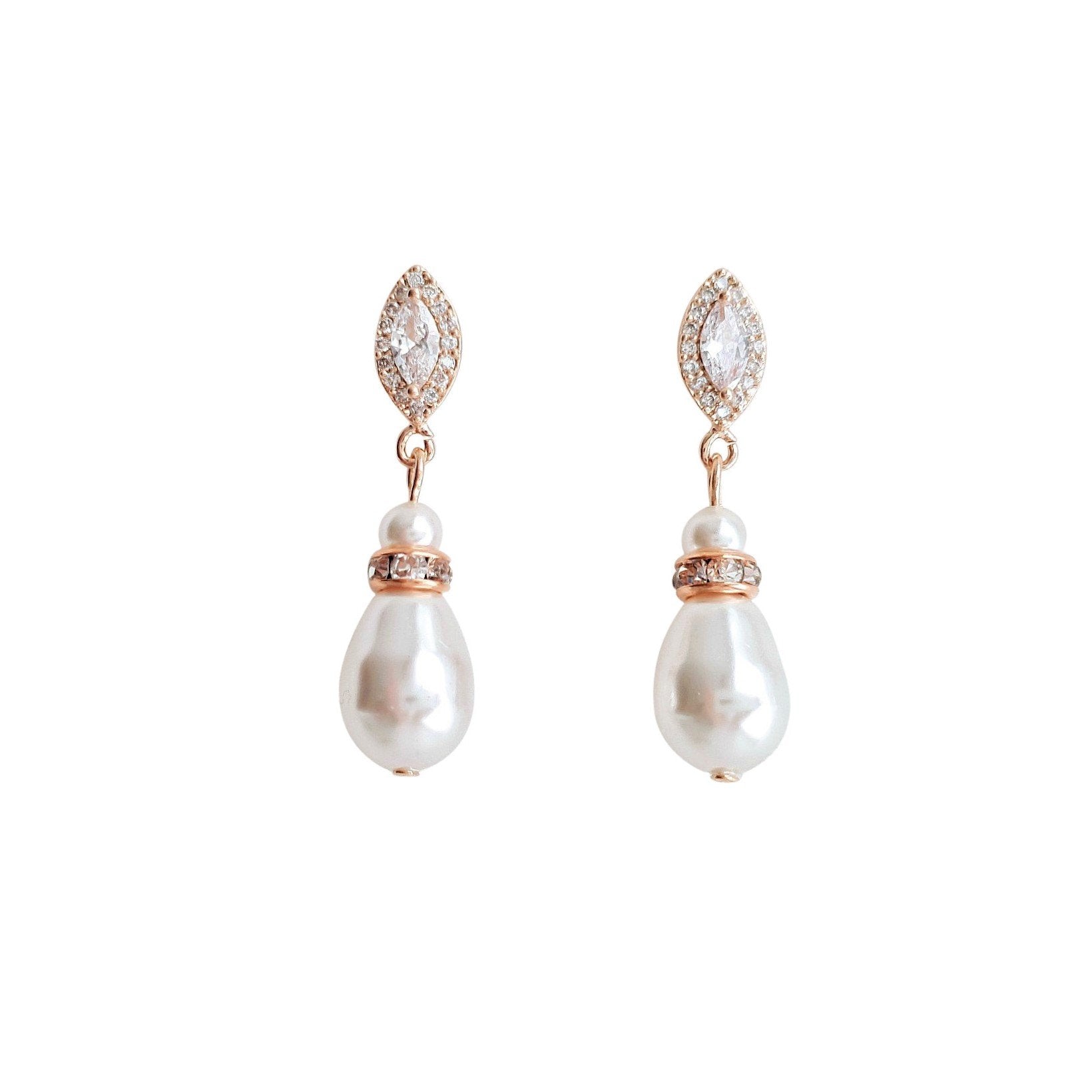 Rose Gold Pearl Teardrop Earrings for Brides- Ella