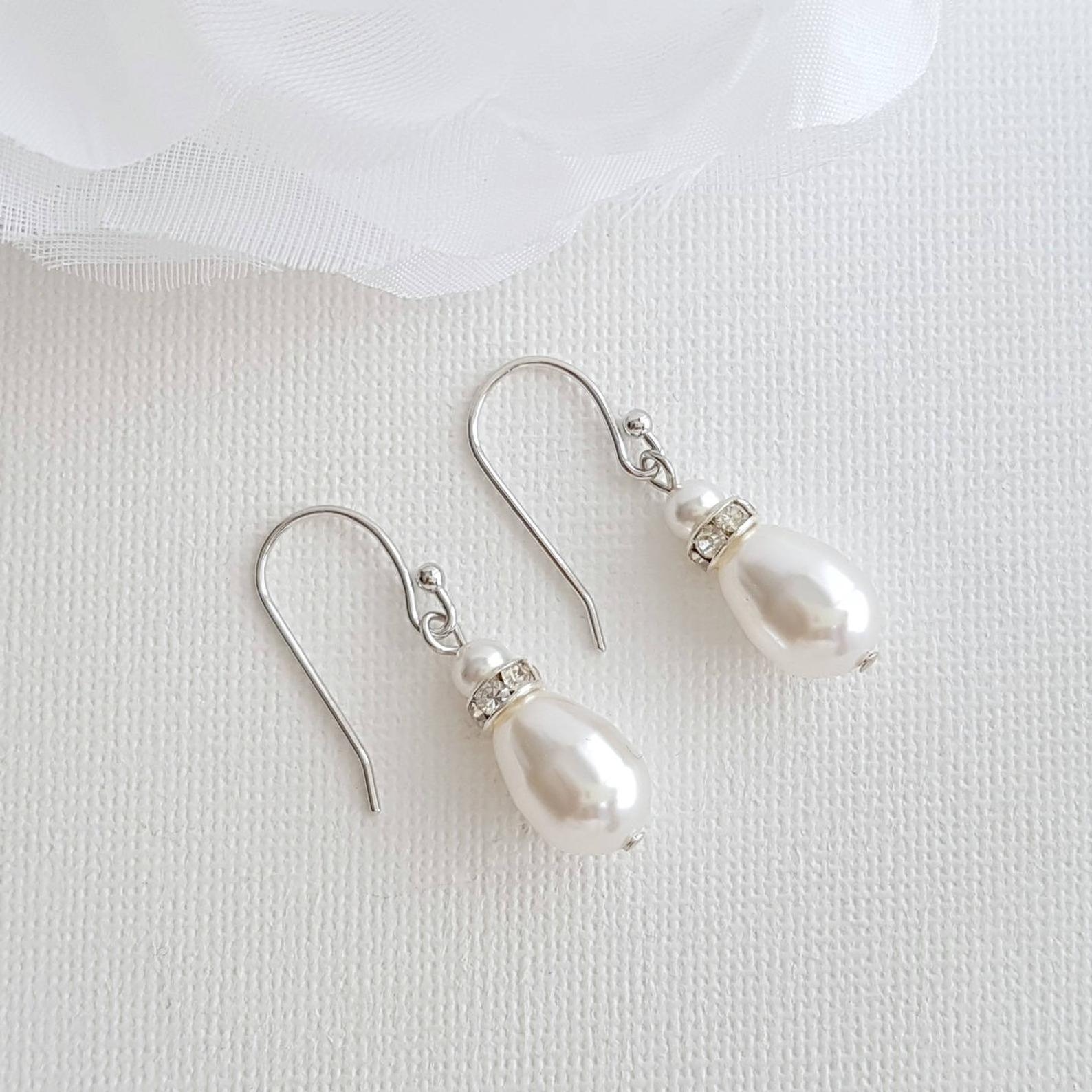 Simple Gold Earrings With Pearl Drops -June