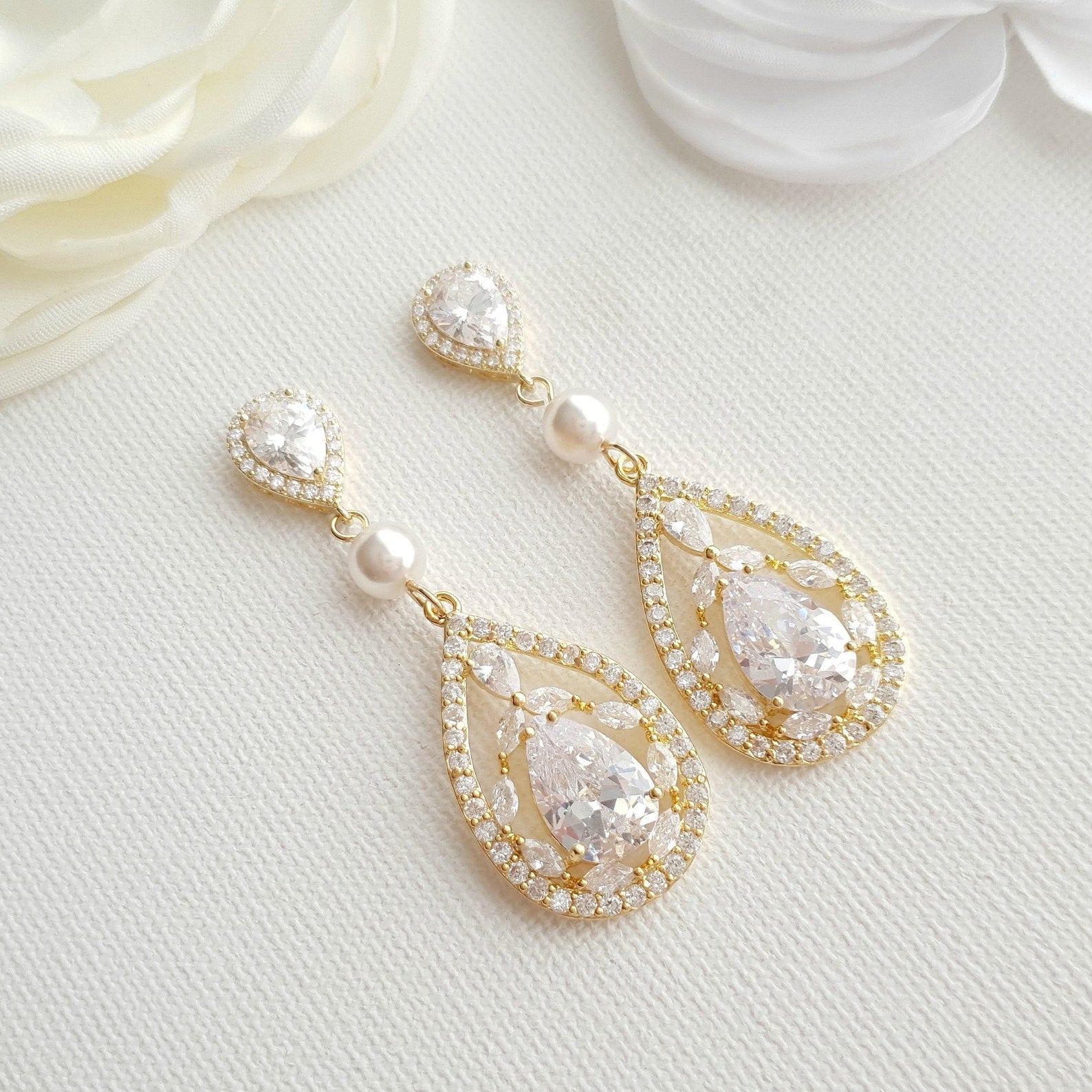 Teardrop Wedding Earrings-Esther