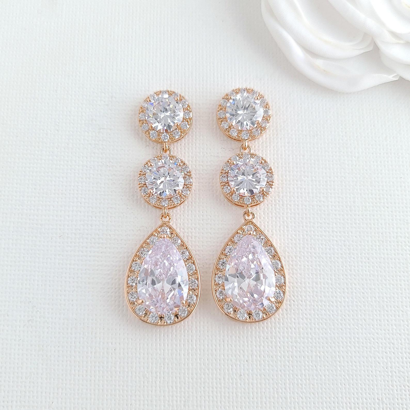 Cubic Zirconia Gold Earrings-Evita