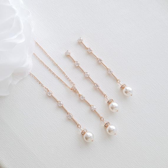 Pearl Drop Necklace Earring Jewelry Set for Weddings- Ginger