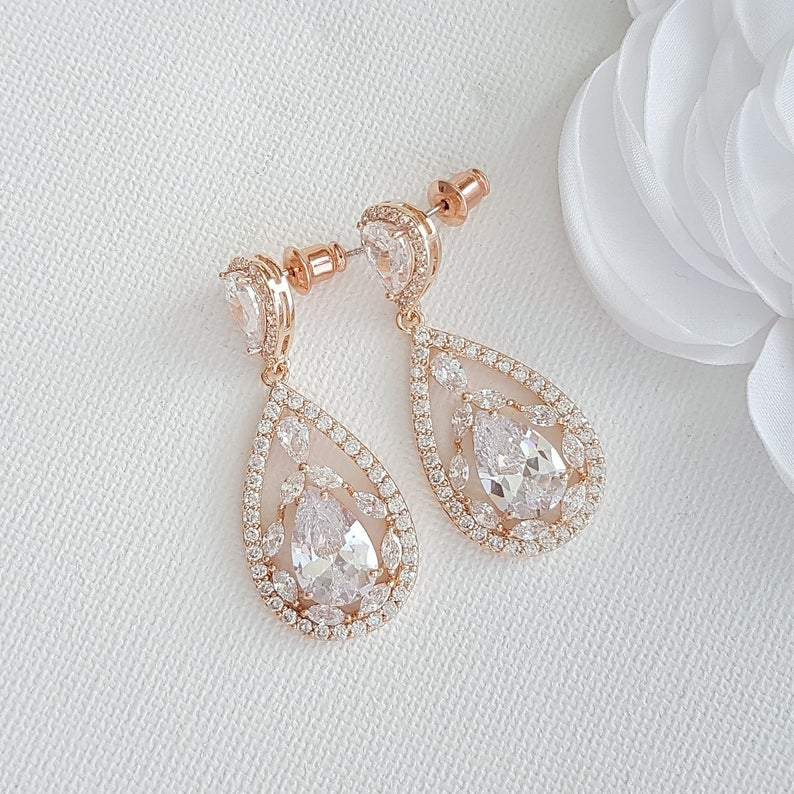 Gold Plated Drop Earrings for Wedding-Esther