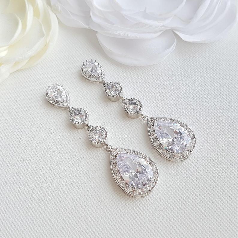 Long Bride Earrings Silver-Evana