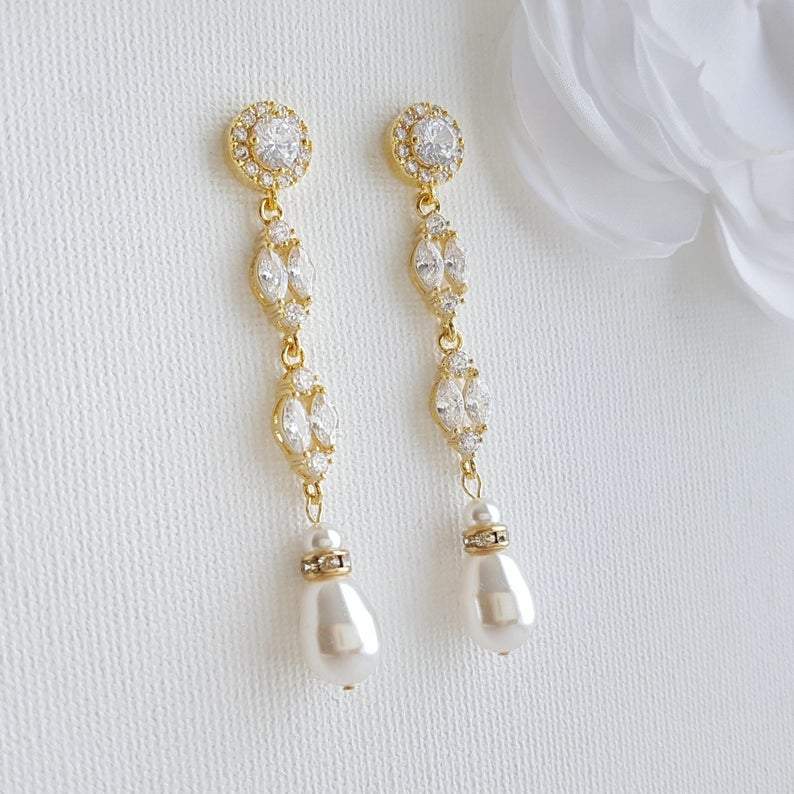 Long Clip on Earrings and Necklace Set for Weddings-Hayley