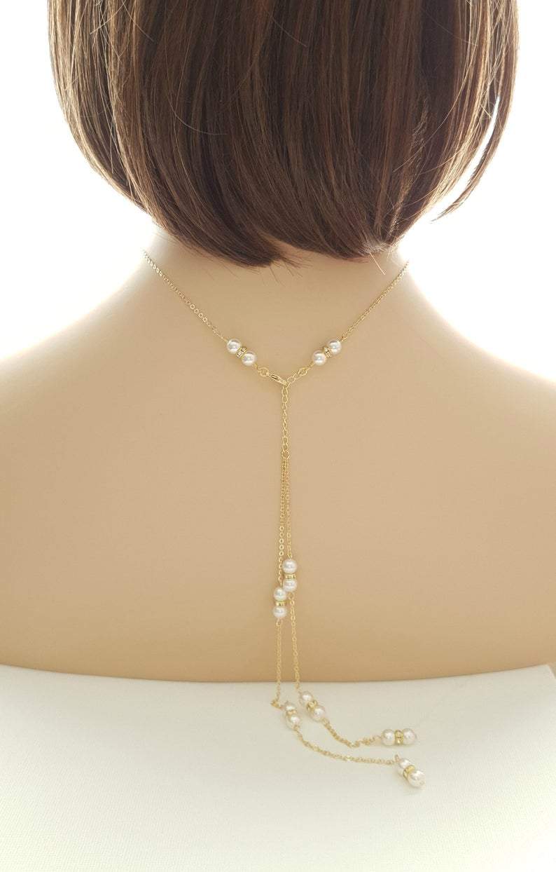 Pearl Backdrop Bridal Necklace In Gold- AVA