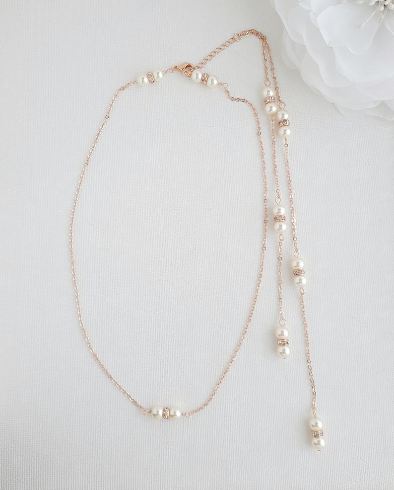 Pearl Backdrop Bridal Necklace In Gold- AVA